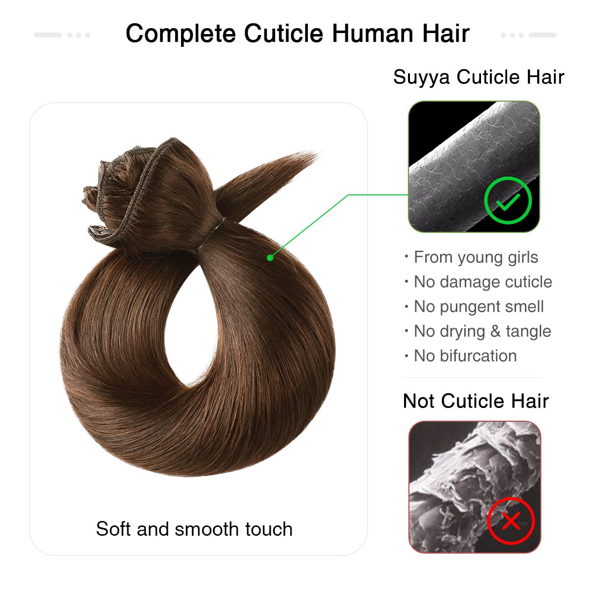 Suyya Clip In Hair Extensions Real Human Hair,Chocolate Brown Human Hair Extensions Clip Ins Straight Human Hair Clip Ins Double