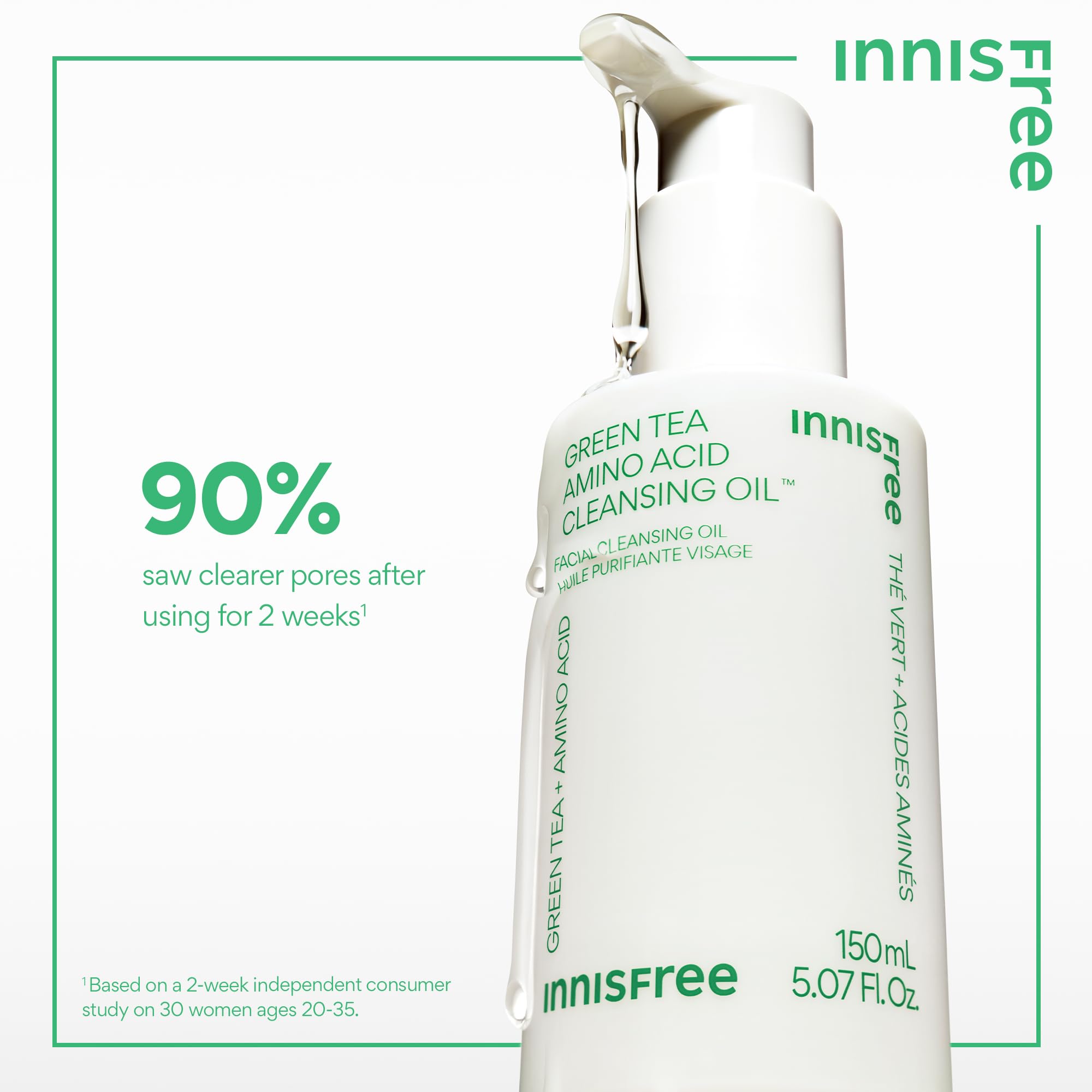 Innisfree Green Tea Amino Acid Cleansing Oil, Hydrating Korean Cleansing Oil With Jojoba Oil For Removing Makeup And Sunscreen