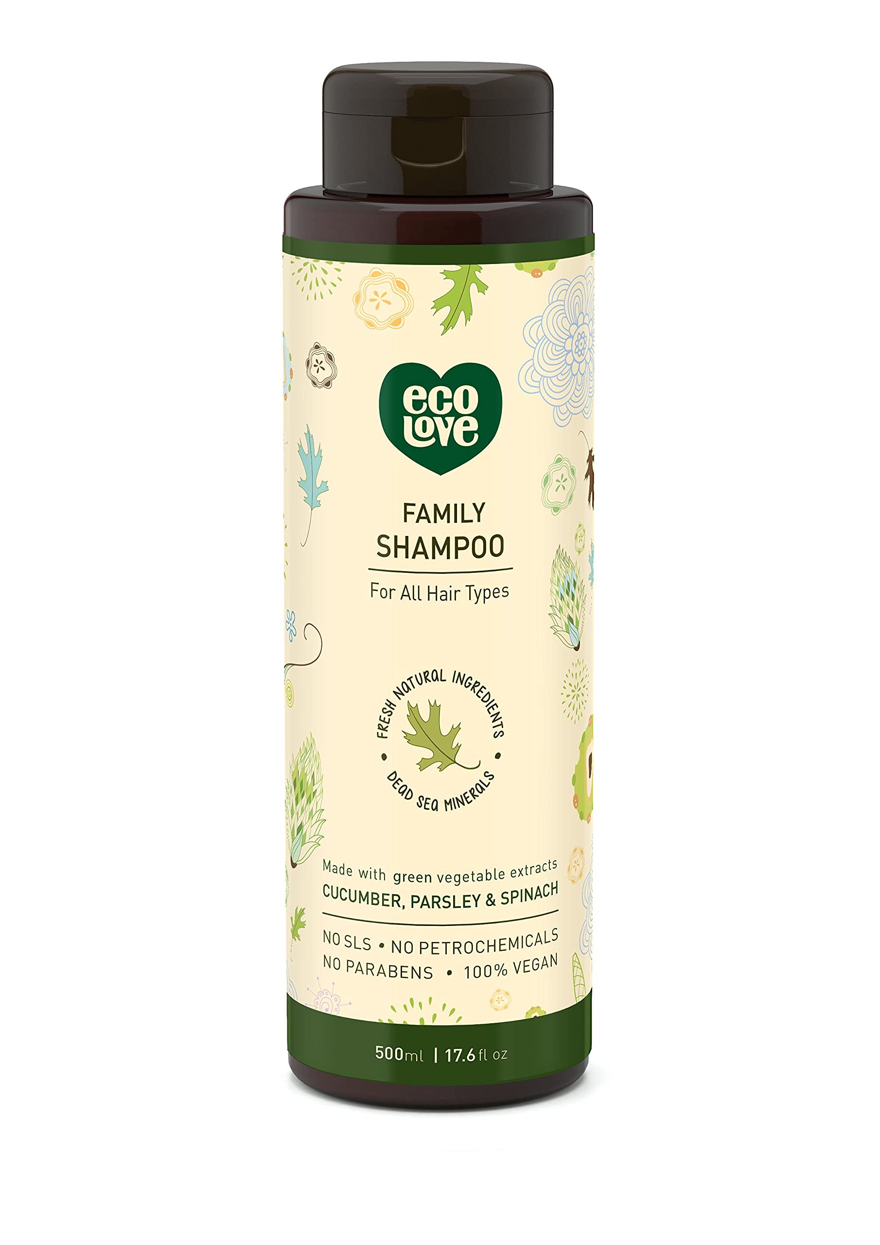 ecoLove - Natural Shampoo for All Hair Types,Sodium lauryl sulfate Free, Vegan & Cruelty Free Shampoo, Organic Cucumber Extract,