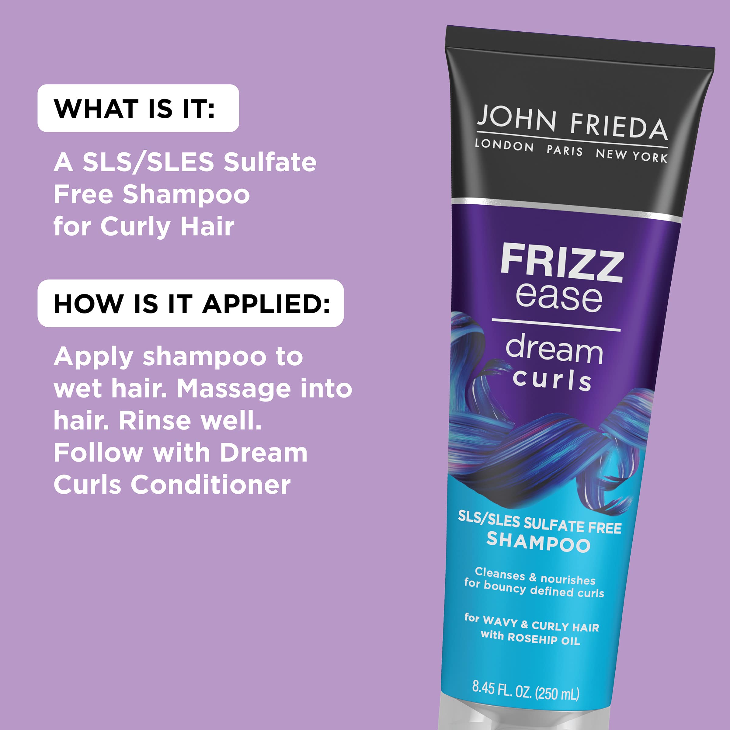 John Frieda Frizz Ease Dream Curls Curly Hair Shampoo, SLS/SLES Sulfate Free, Helps Control Frizz, with Curl Enhancing Technolog