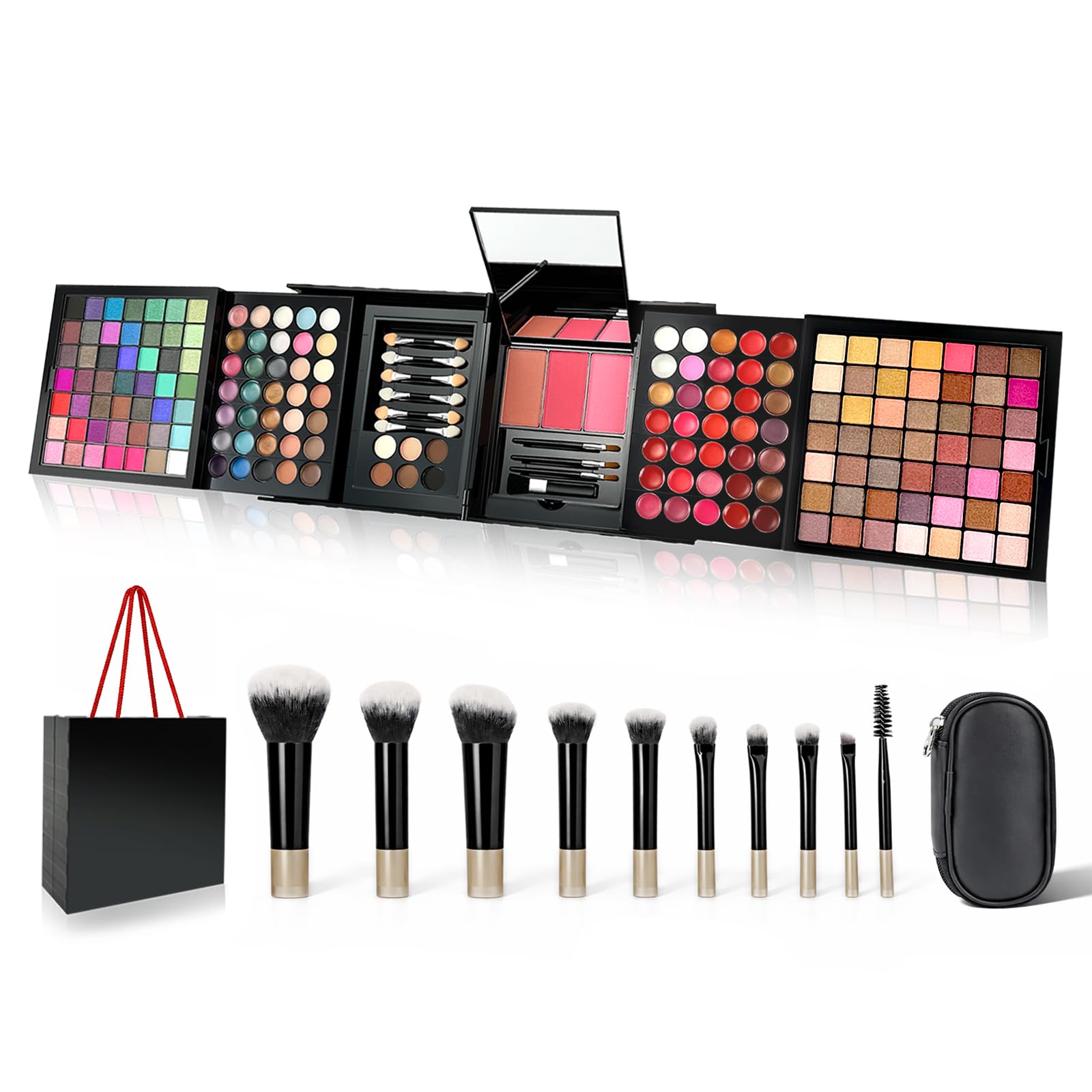 177Color AllinOne Makeup Palette with 10 Brushes, Portable Case, Eyeshadows, Gel Eyeshadow, Lip Gloss, Concealer, Blush & Bro
