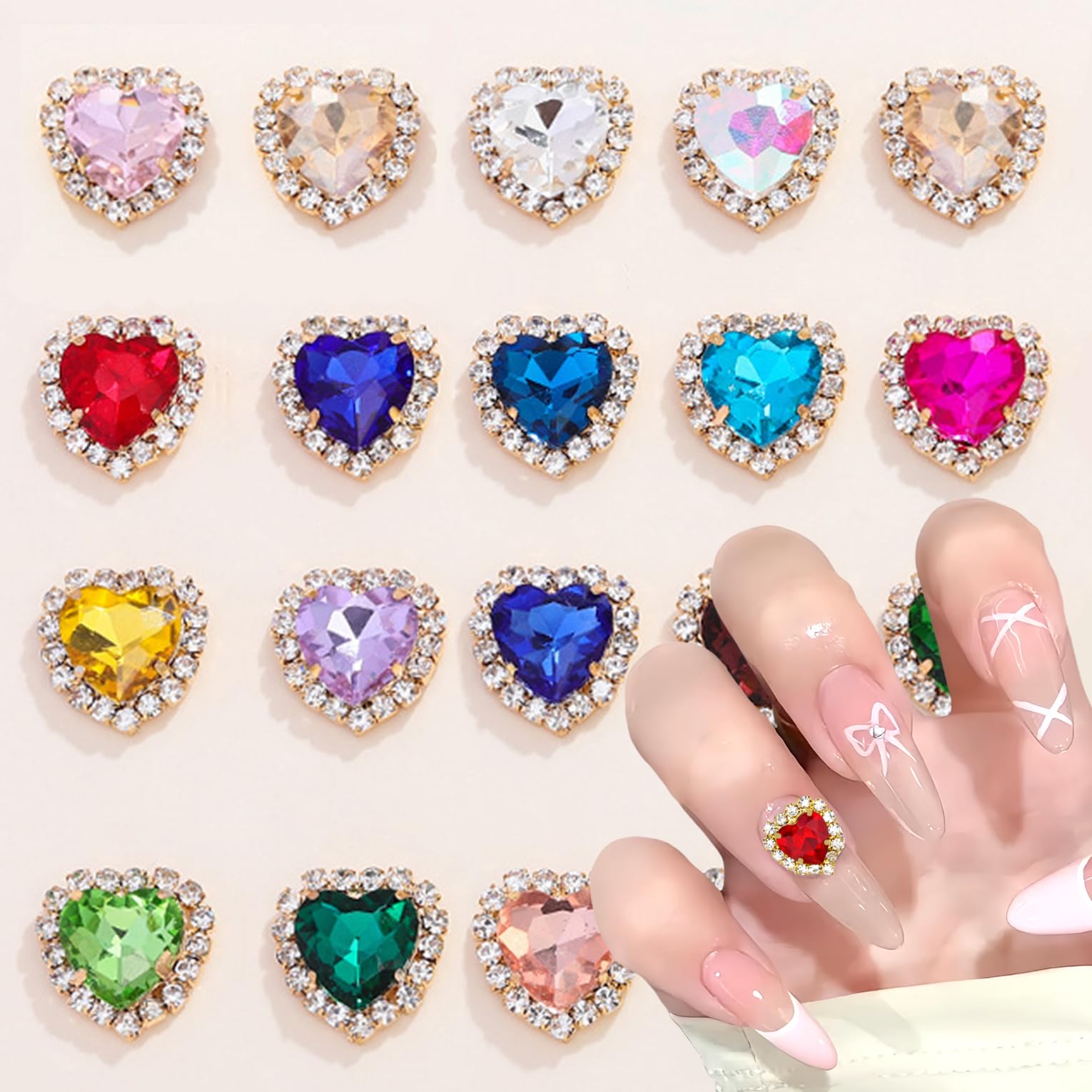 12Pcs Heart Nail Charms 3D Silver Nail Art Charms Metal Alloy Love Nail Rhinestones Luxury Heart Nail Rhinestones for Nails Vale