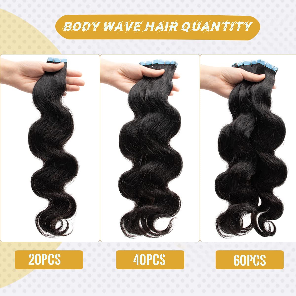 Black Wave Tape In Human Hair Extensions Body Wave Tape In Remy Human Hair Black Wavy Tape In Double Sided 20Pcs 14Inch Extensio