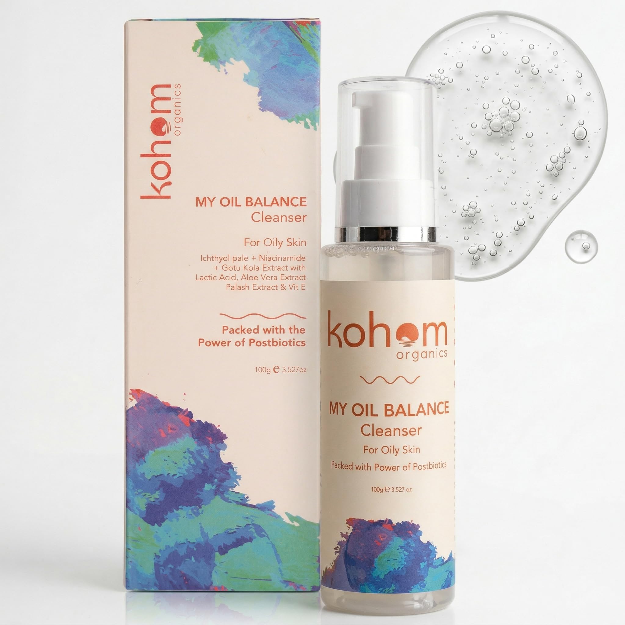 Kohom Organics My OilBalance Cleanser | Face Wash For Oily Skin | Niacinamide & Tea Tree PostBiotics Face Wash | Fights Acne &