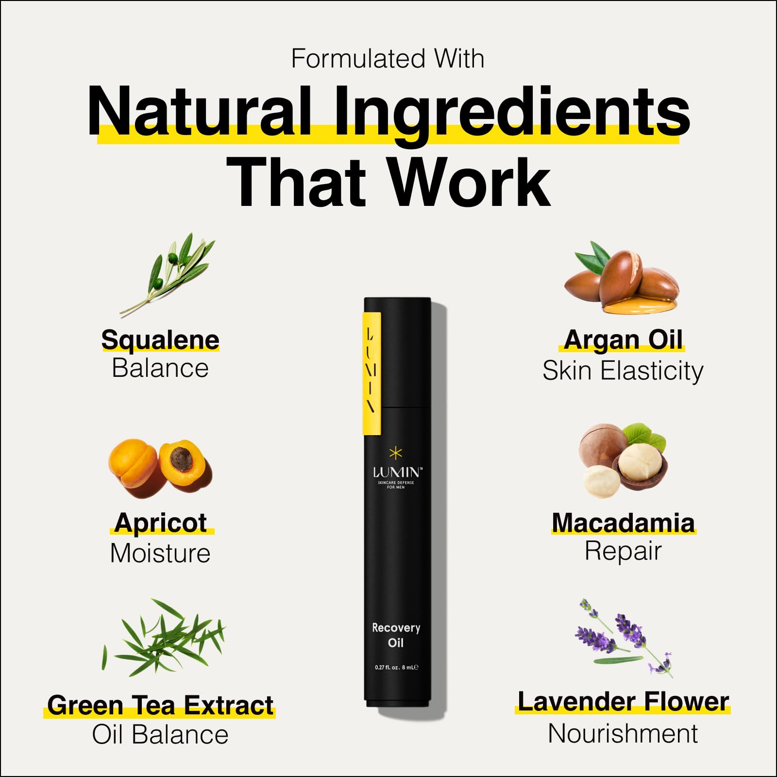 Lumin - Recovery Oil - Hydrate and Repair Dry Damaged Skin Use for Flights and Long Days, A face Oil Stick with Squalane & Argan