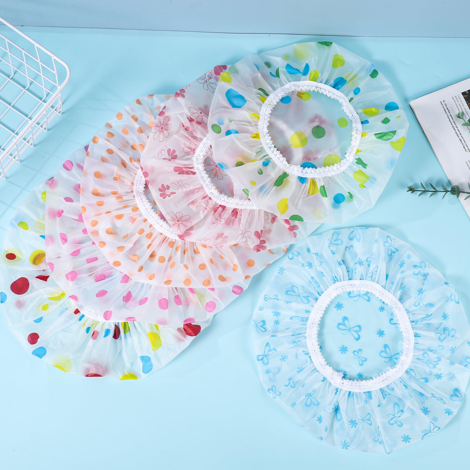 Pengxiaomei 6 Pcs Shower Cap, Hair Cap Reusable Waterproof Shower Caps For Women Men Kids