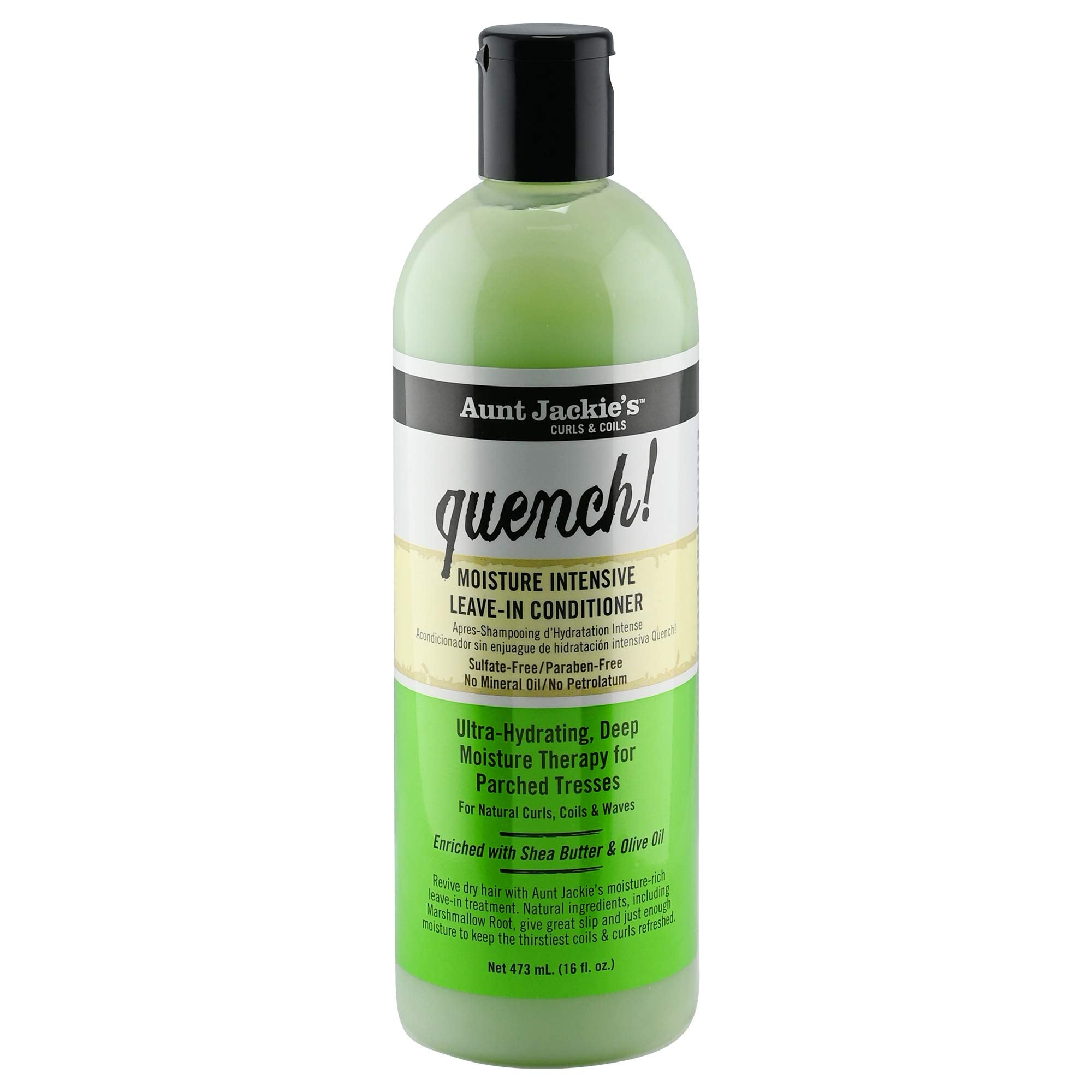 Aunt Jackies Curls and Coils Quench Moisture Intensive LeaveIn Hair Conditioner for Natural Curls, Coils and Waves, Enriched w