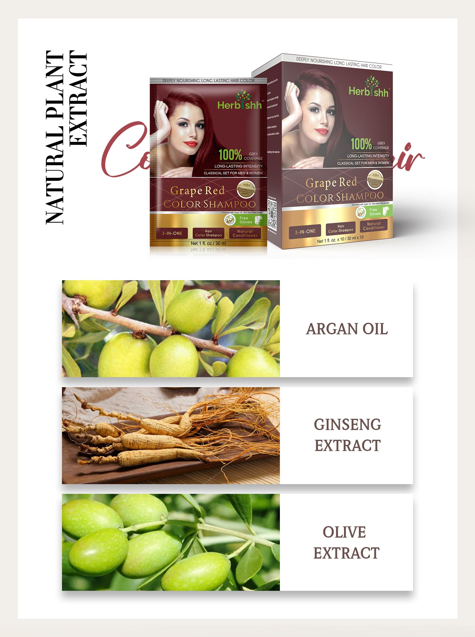 Herbishh Argan Hair Mask Shampoo - Natural Hair Dye For Gray Hair - Long-Lasting Color In Minutes - Travel Size - Ammonia-Free -