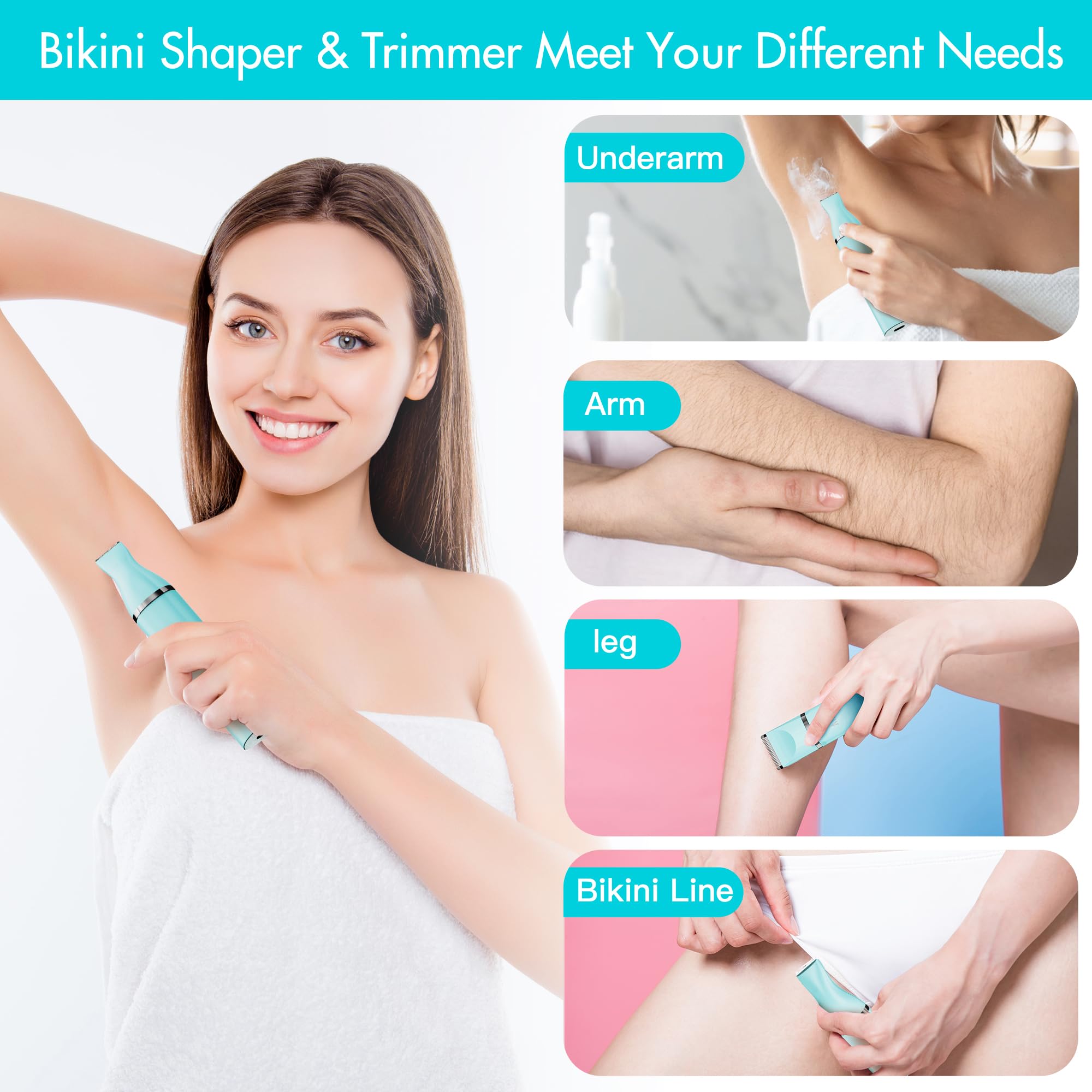 Electric Bikini Trimmer For Women - 2 In 1 Electric Lady Clipper Pubic Hair Groomer Painless Hair Removal Razor Body Shaver, Por