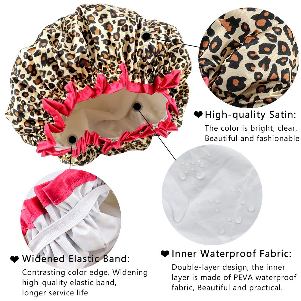 Tcotbe 4 Pieces Shower Cap For Women, Elastic And Reusable, Environmental Protection Hair Bath Caps, Double Waterproof Layers Ba