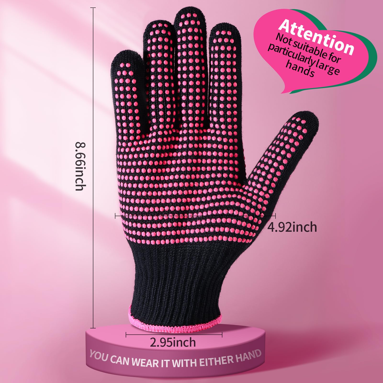 Teenitor 2 Pcs Heat Resistant Gloves With Silicone Bumps, Professional Heat Proof Glove Mitts For Hair Styling Curling Iron Wand