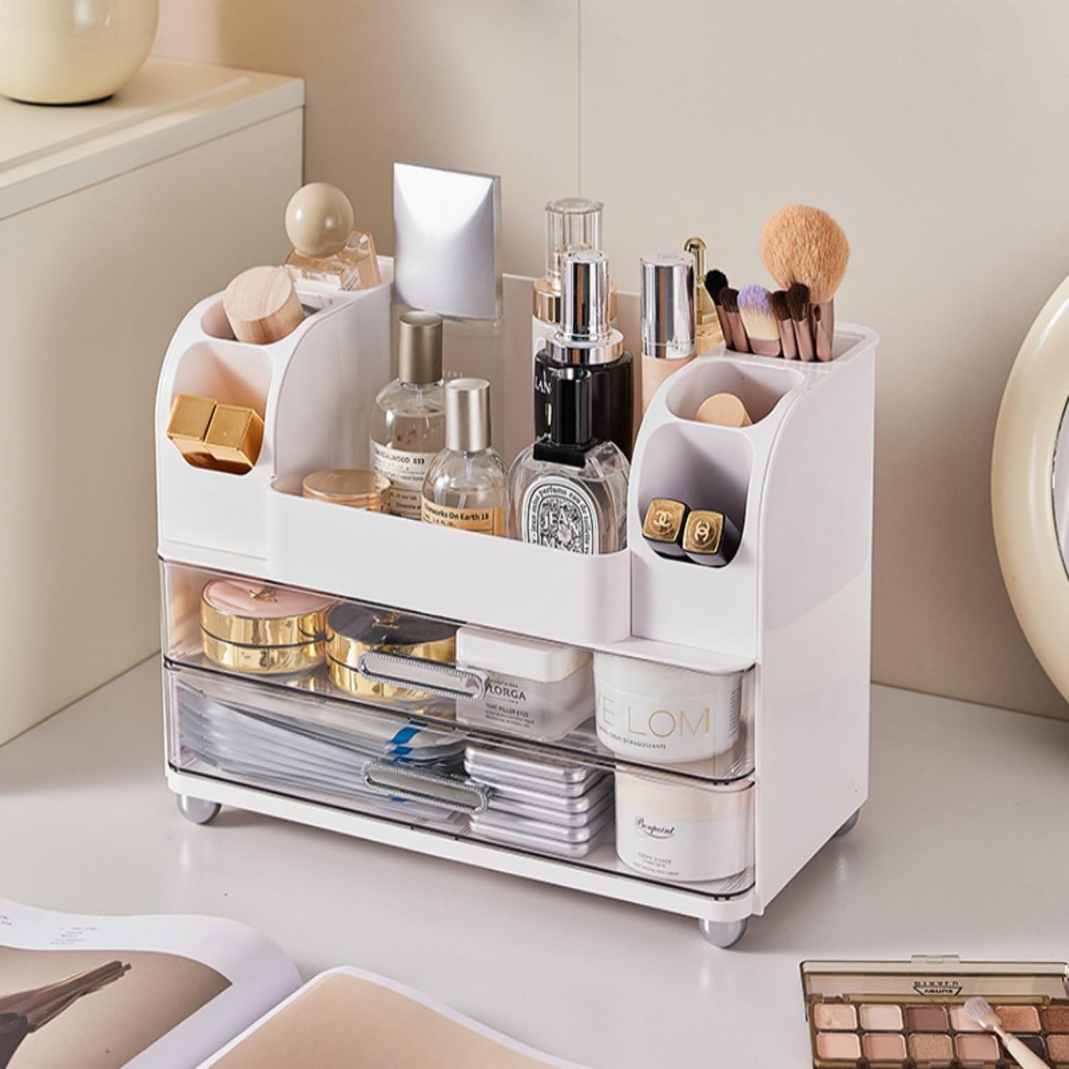 Makeup Organizer with Drawers for Vanity,Bathroom Countertop Organizer with Brushes Holder,Skincare Storage Organizer,Perfect Co