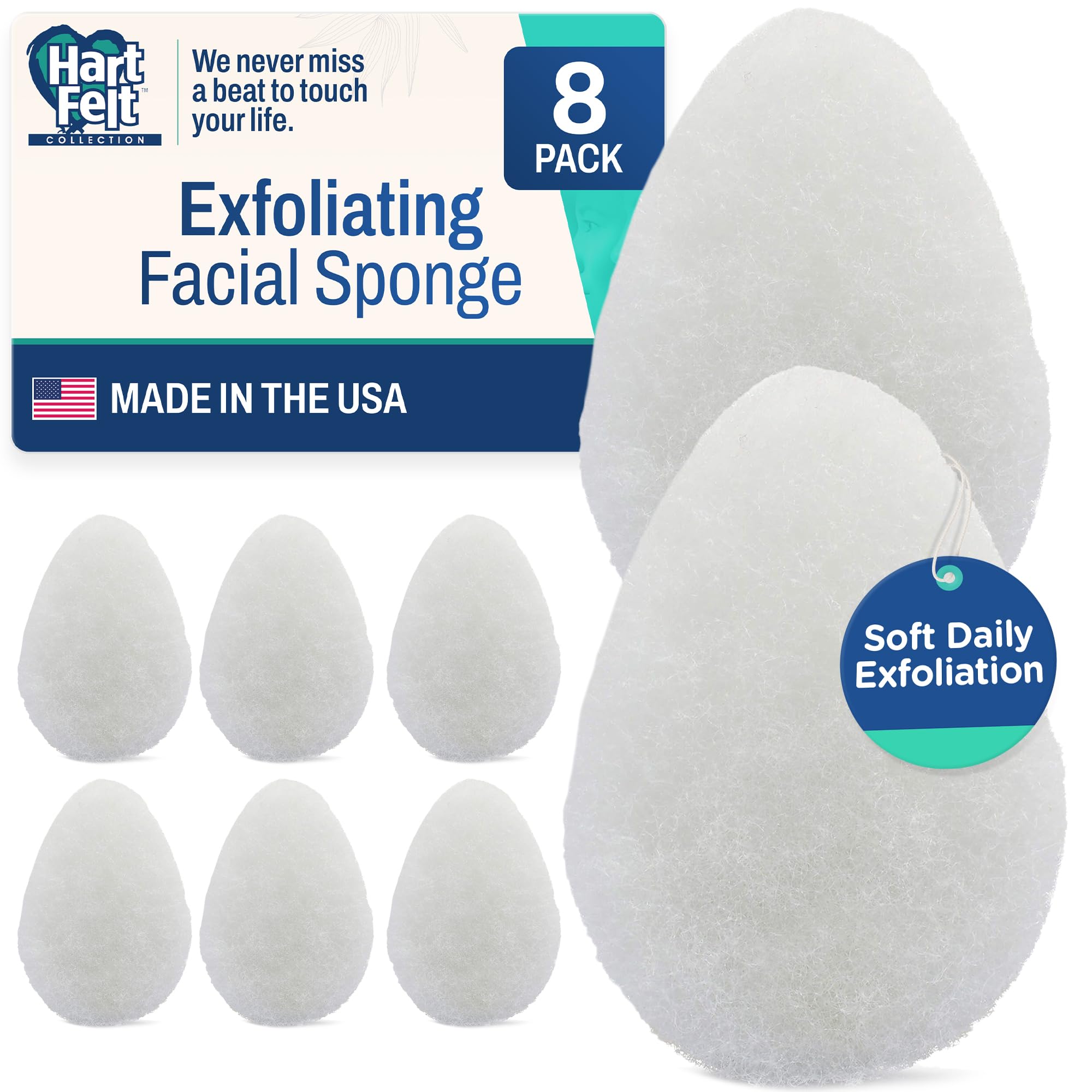 HartFelt 8ct Tear Drop Face Scrubber for Women | Reusable Facial Sponges for Daily Cleansing | Facial Exfoliating Pads for Remov