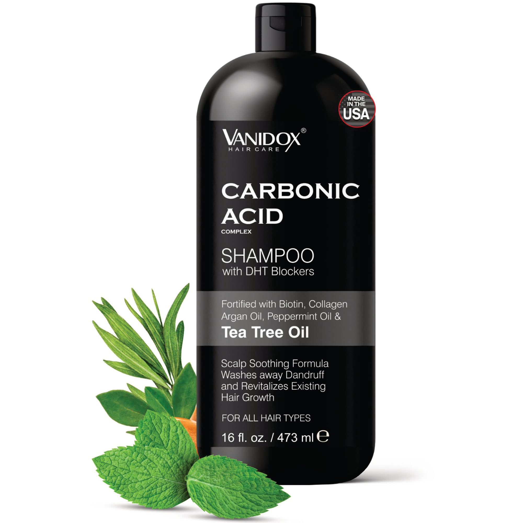 VANIDOX DHT Blockers Carbonic Acid Shampoo for Men and Women - Made in USA - Stimulates Hair Growth, Scalp Exfoliator, Sulfate F