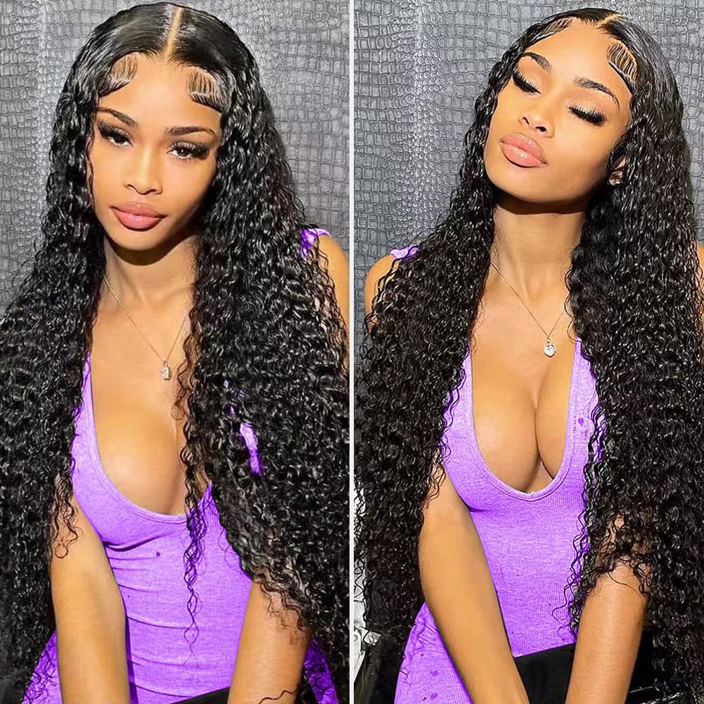 JIETAI 32 Inch Curly Lace Front Wig Human Hair 13x4 HD Lace Front Wigs Human Hair Pre Plucked 180% Density Glueless Wigs Human H