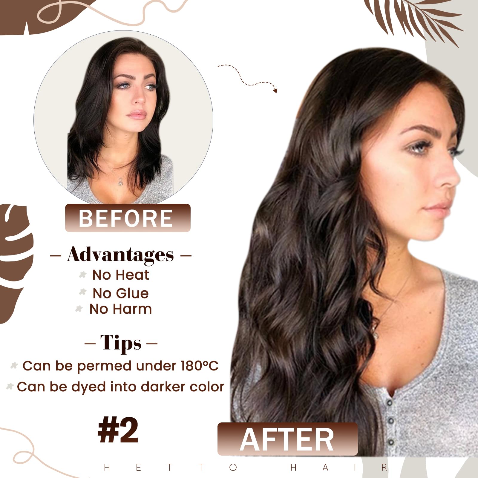Hetto Brown Micro Loop Human Hair Extensions Natural Micro Ring Hair Extensions 20 Inch #2 Darkest Brown Micro Link Hair Extensi