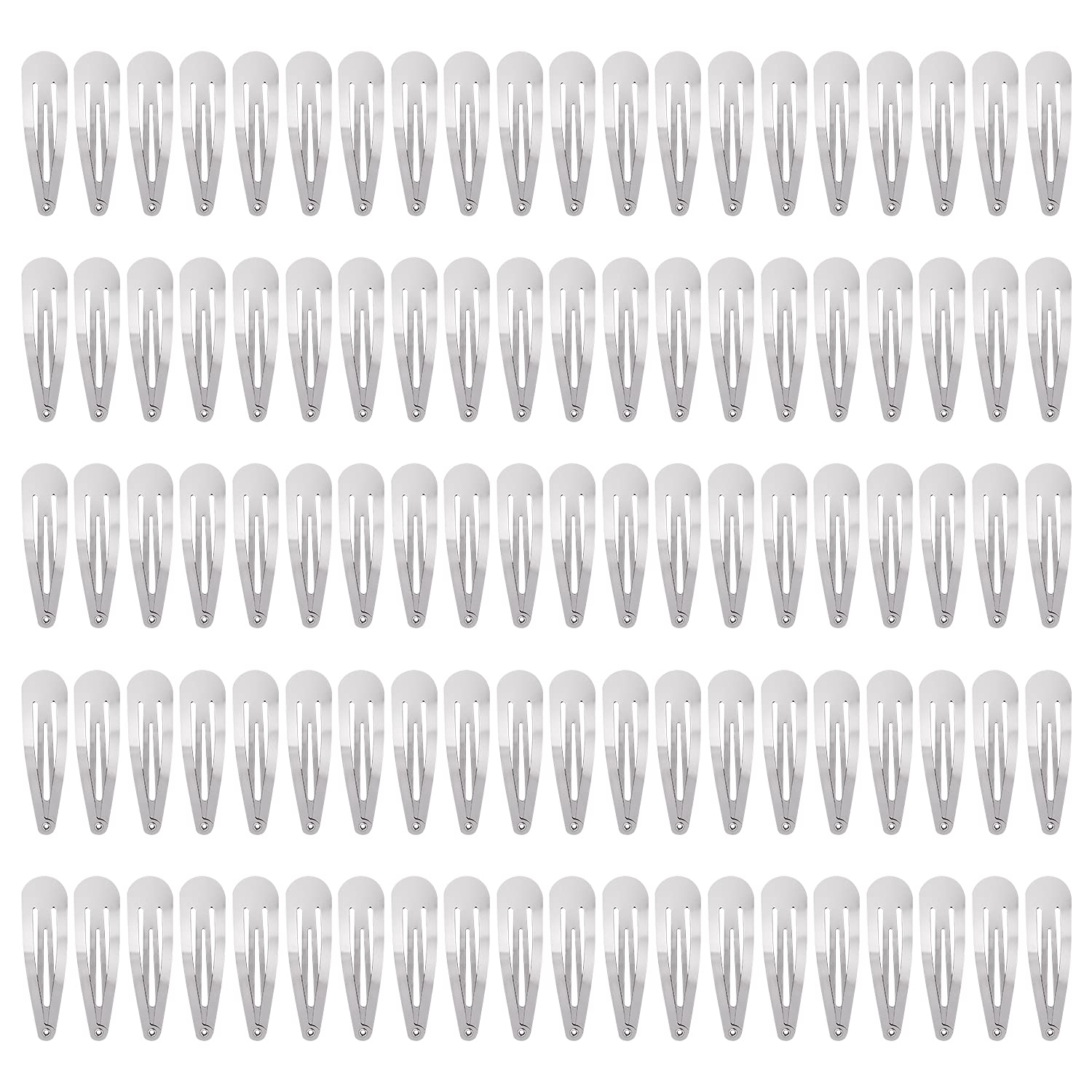 Lawie 100 Pack 6 CM Silver Blank Snap Metal Hair Clips 2.5 Inch Small Plain Base Hair Barrettes Gray Hair Pins Thin Fine Bang Ha