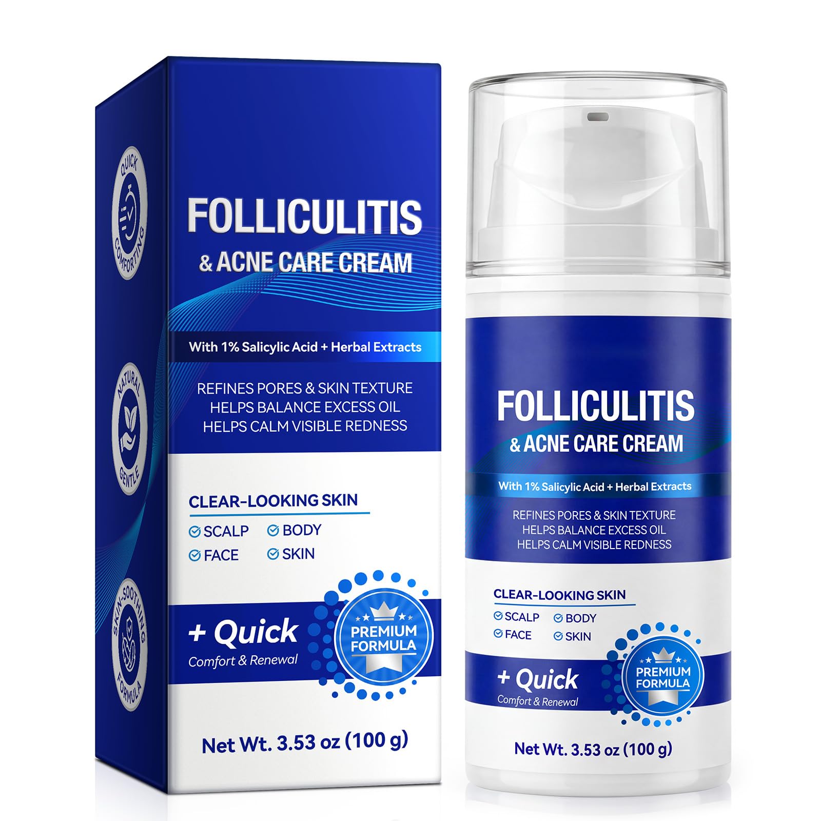 Folliculitis Cream 100g with 1% Salicylic Acid  Pore Clarifying & Oil Control for Scalp, Face & Body  Helps Improve Rough Skin