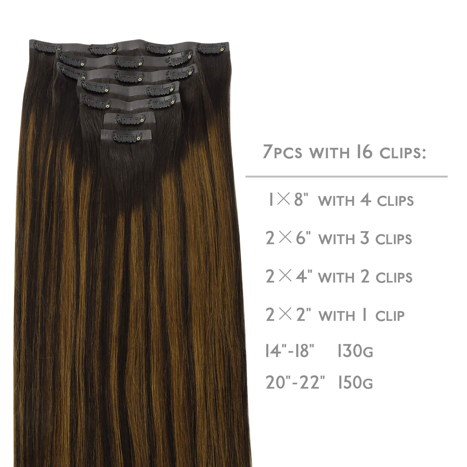 Wennalife Seamless Clip In Hair Extensions, 18 Inch 130G 7Pcs Balayage Dark Brown To Chestnut Brown Hair Extensions Clip In Huma