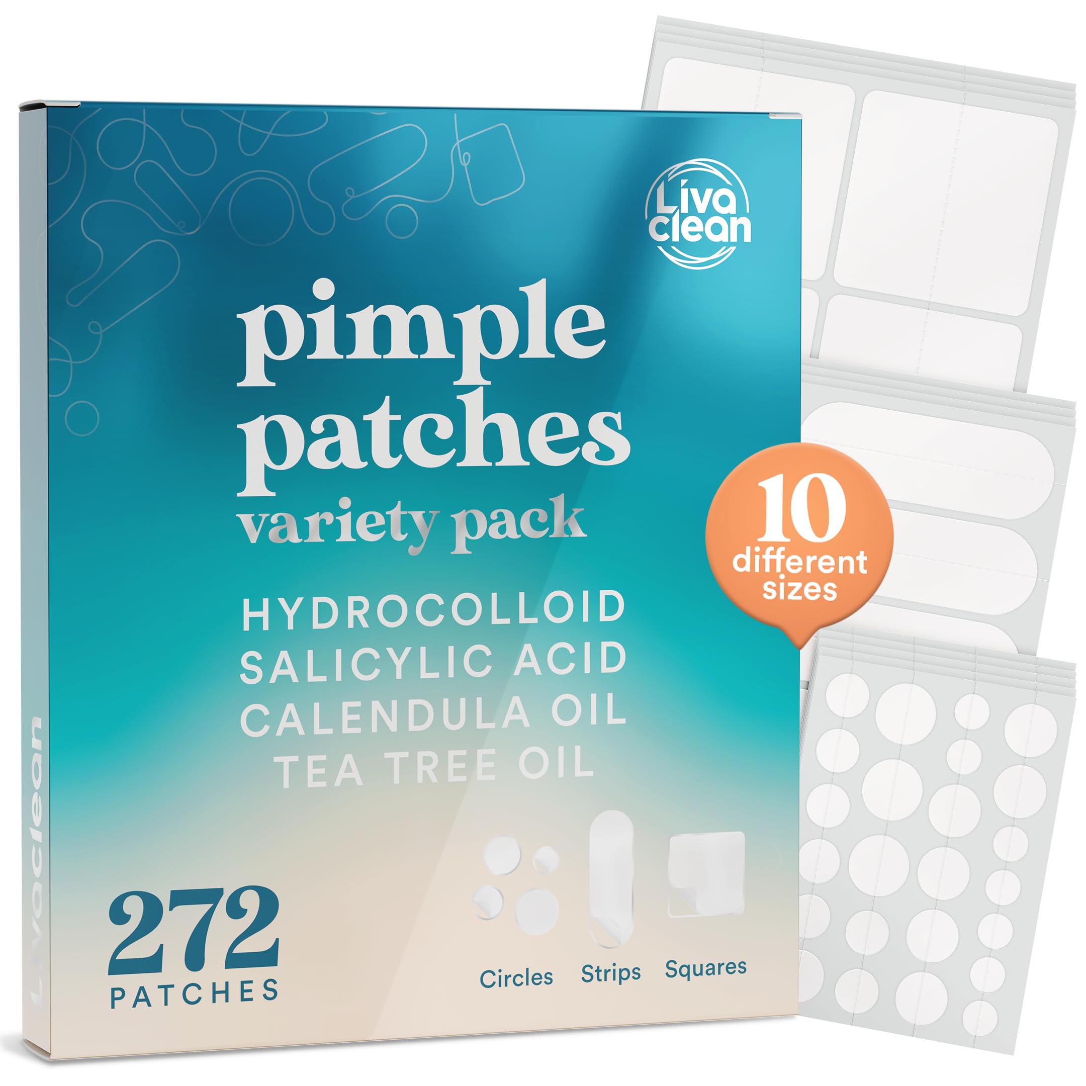 LivaClean 272 CT Pimple Patches Variety Pack w/ Tea Tree Oil, Salicylic Acid & Calendula Oil - Pimple Patches Large, Large Pimpl