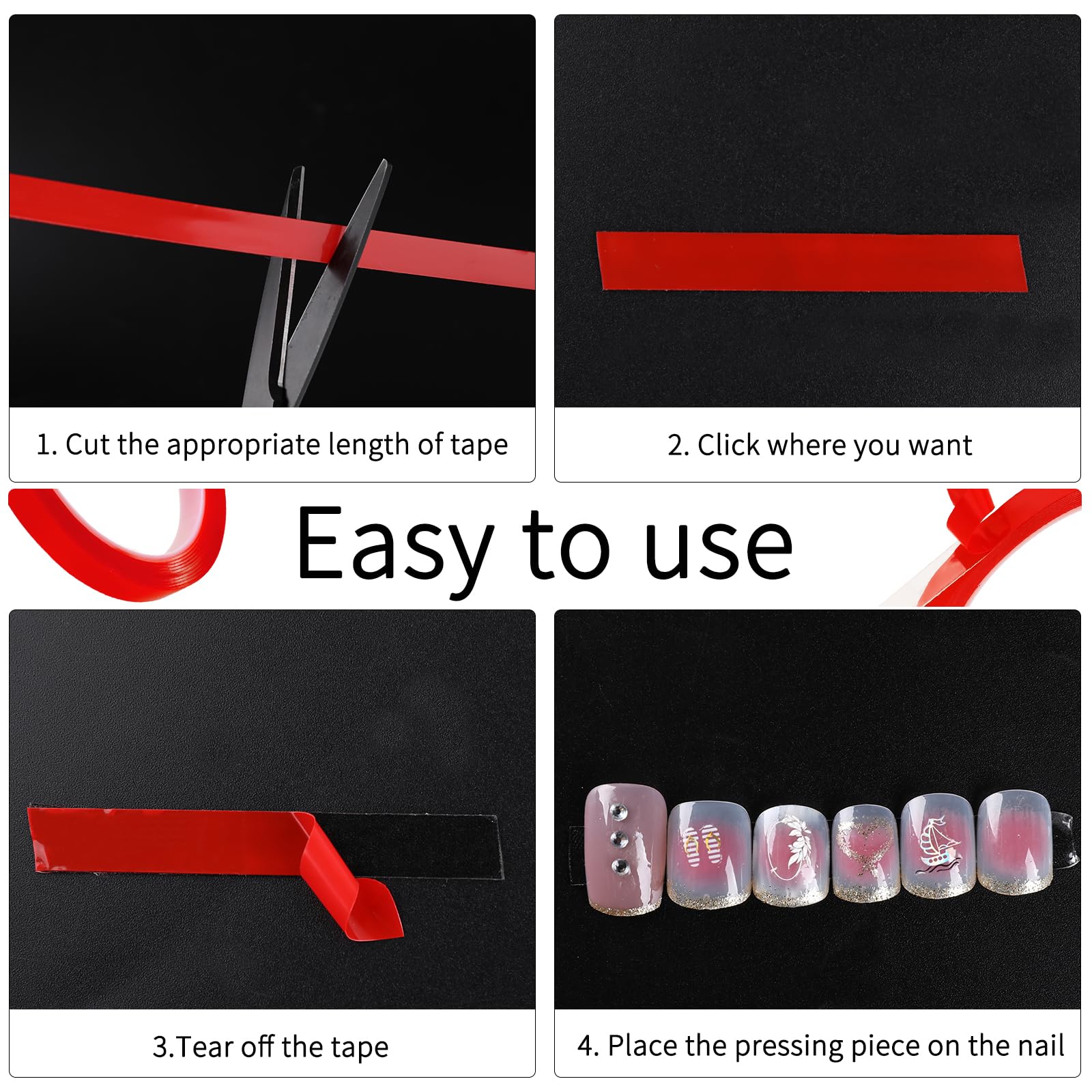 Mozeat Lens 2 Rolls Double Sided Tape For Press On Nails Adhesive Strong Sticky Nail Tapes Waterproof Removable Traceless Clear