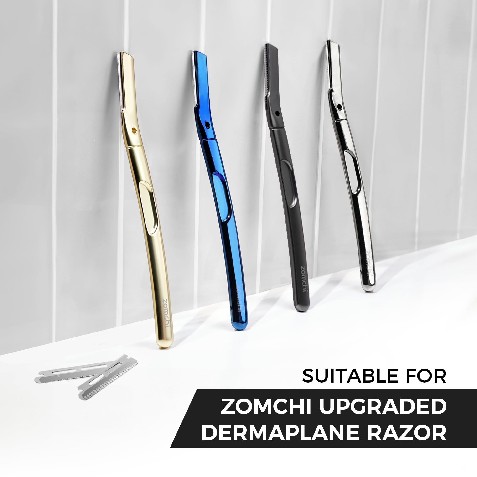 Zomchi Dermaplaning Razor Refills, Set Of 10 Replacement Blades (Wide Distance), Metal Dermaplane Razor Refills, Plastic Free Ey