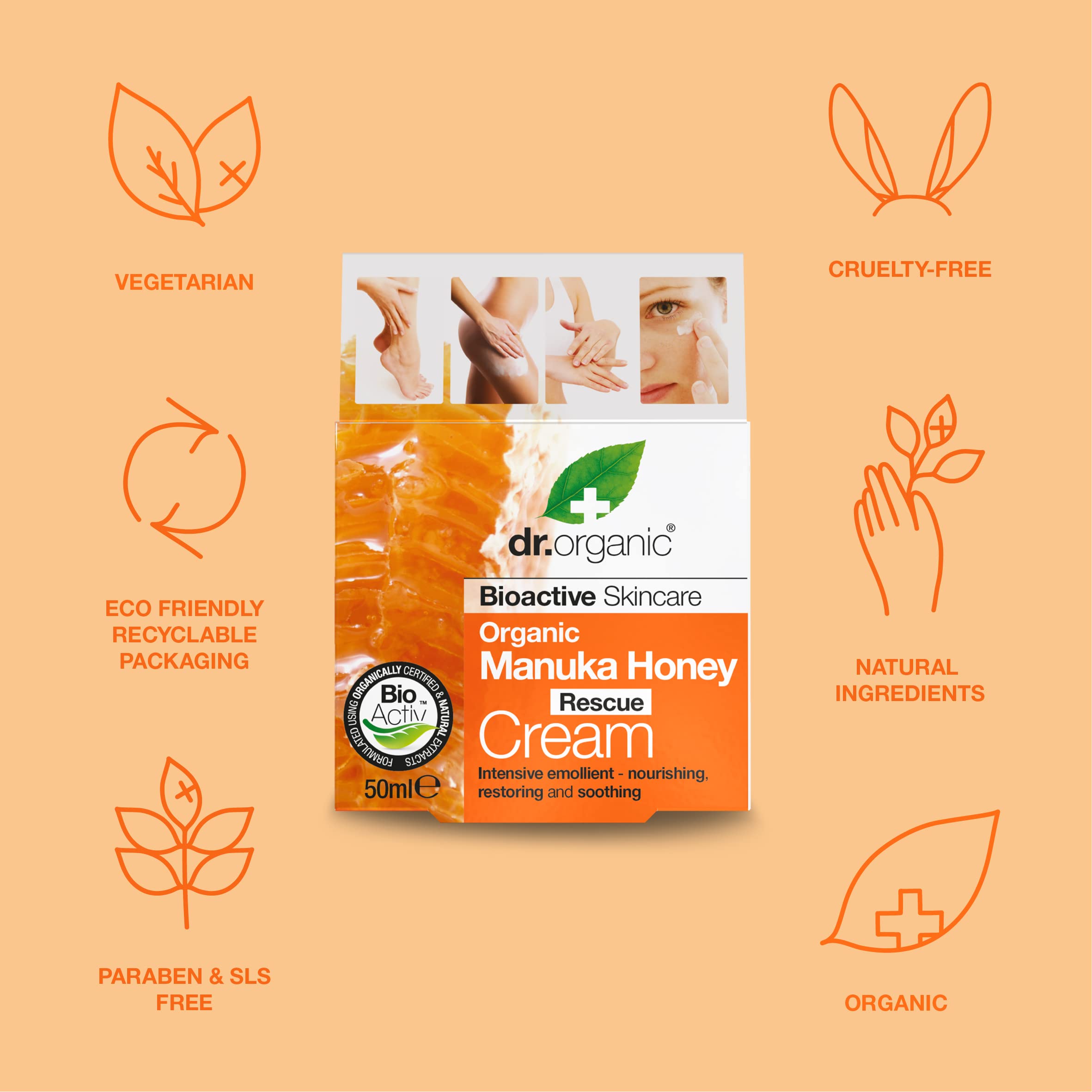 Organic Manuka Honey Rescue Cream Bioactive Skincare (1.7 Fluid Ounces)