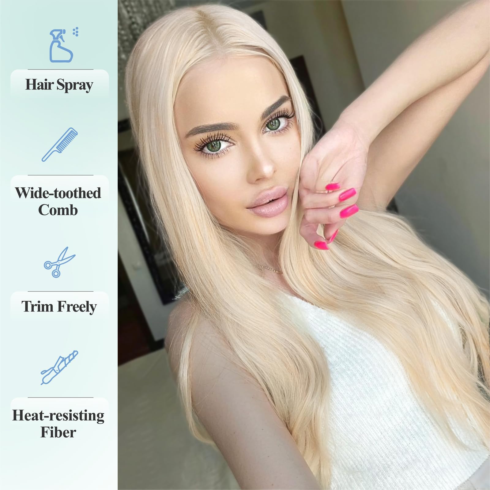 WIGER 26" Long Platinum Blonde Straight Wig - Natural Looking Synthetic Hair, Mixed Blonde, Perfect for Daily Wear or Costumes