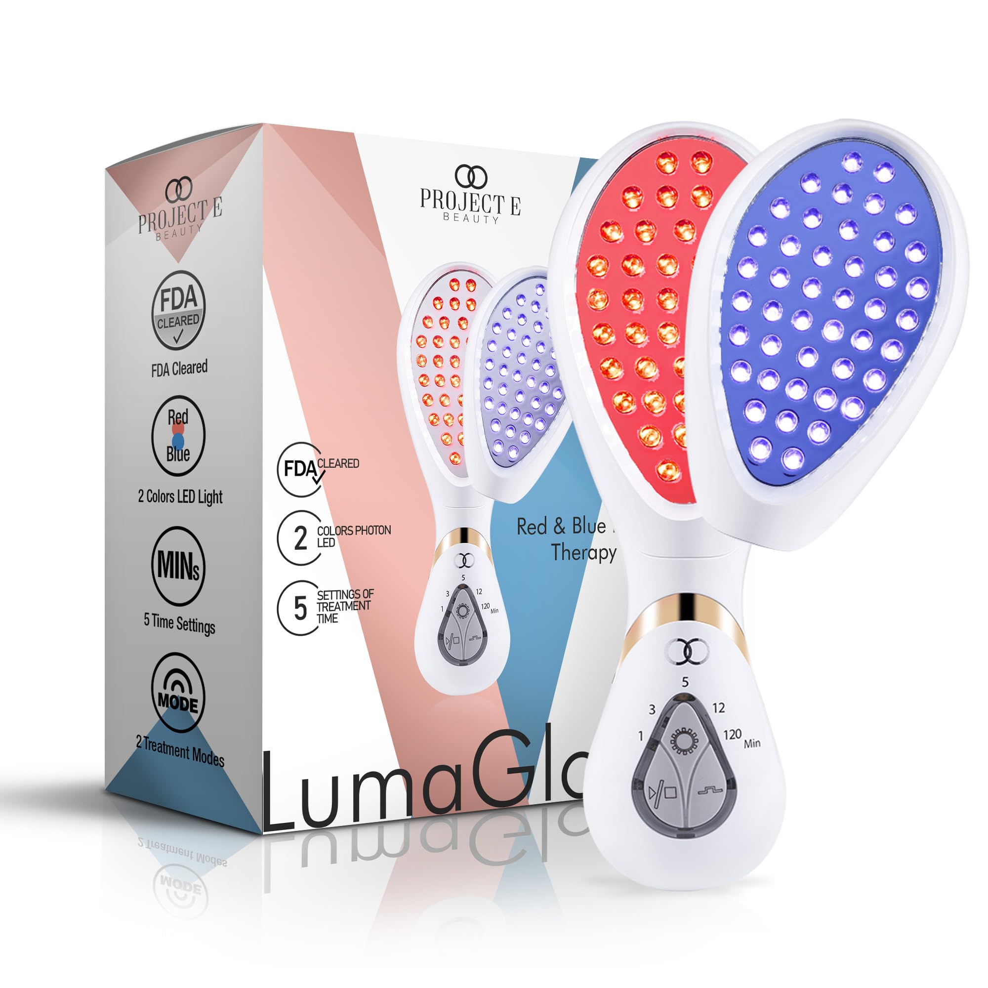 LumaGlow Red & Blue LED Light Therapy by Project E Beauty | Anti-Aging & Anti-Acne | Fine Lines & Wrinkles Scars | FDA-Cleared H
