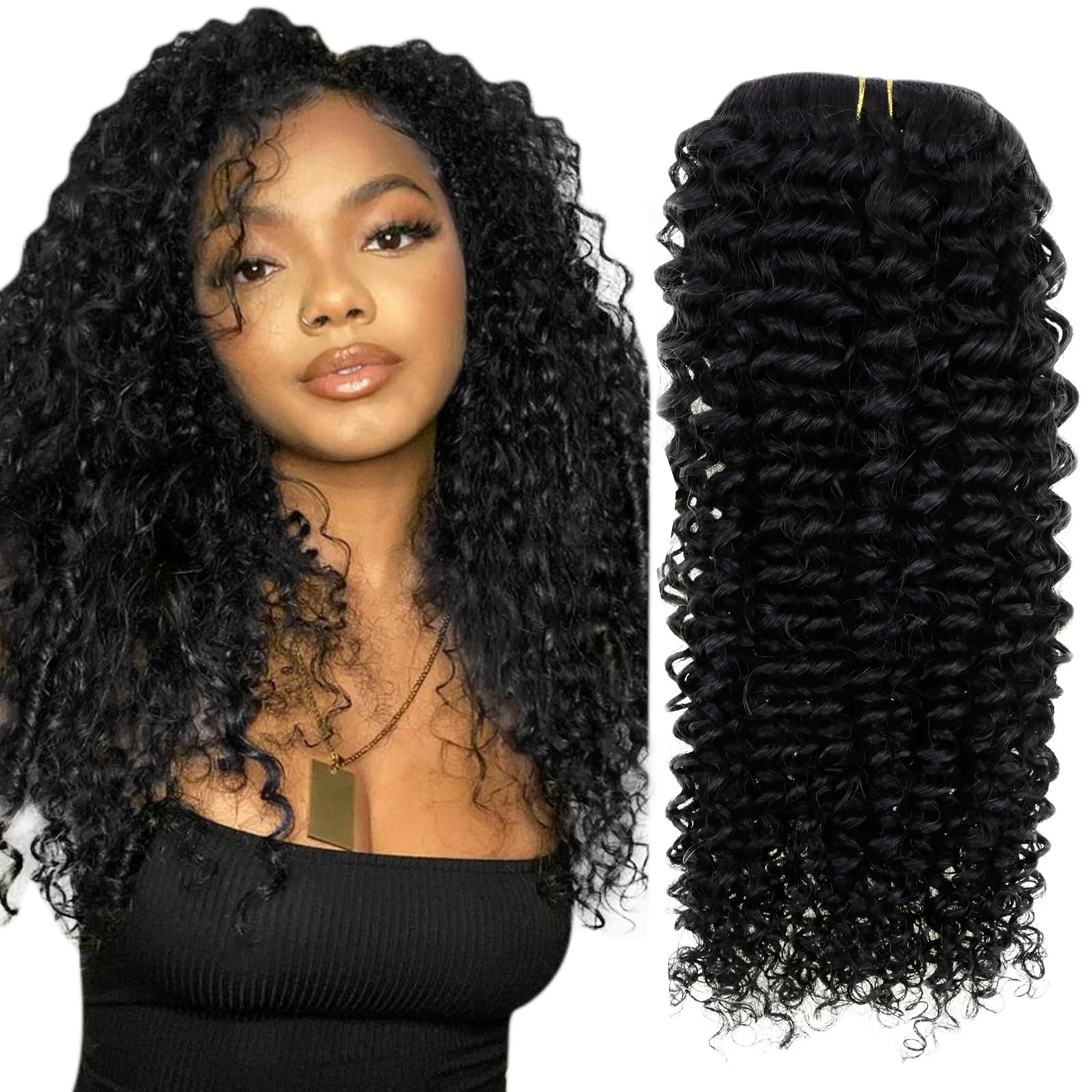 Hetto Kinky Curly Clip in Hair Extensions #1 Jet Black Curly Hair Extensions Clip on Human Hair Jerry Curly Clip in Extensions H