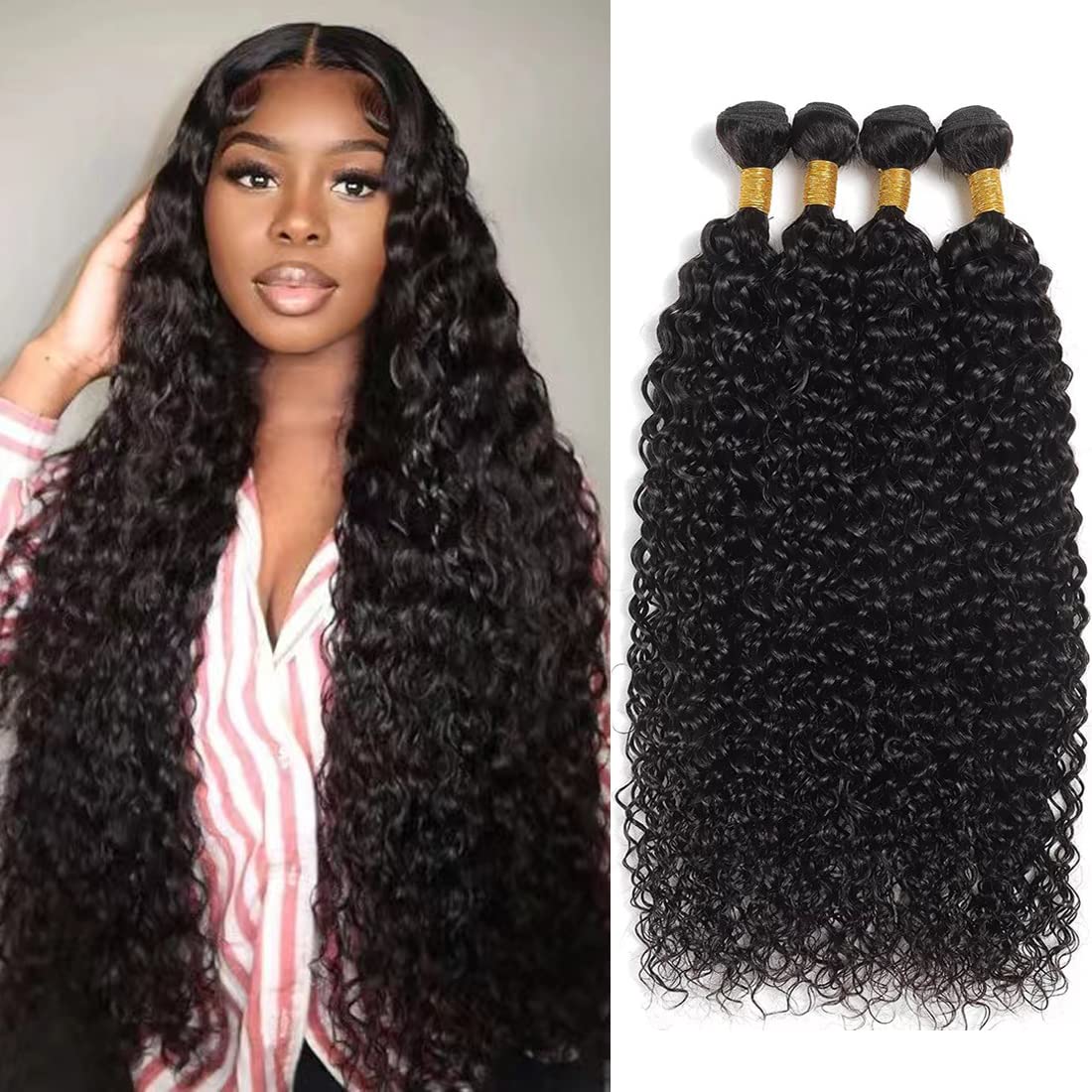 Water Wave Bundles 100% Unprocessed Brazilian Virgin Human Hair 4 Bundles(22 24 26 28 Inch)10A Water Curly Human Hair Bundles Ha