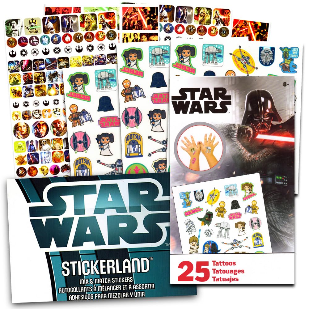 Star Wars Stickers & Tattoos Party Favor Pack (275 Stickers & 25 Temporary Tattoos)