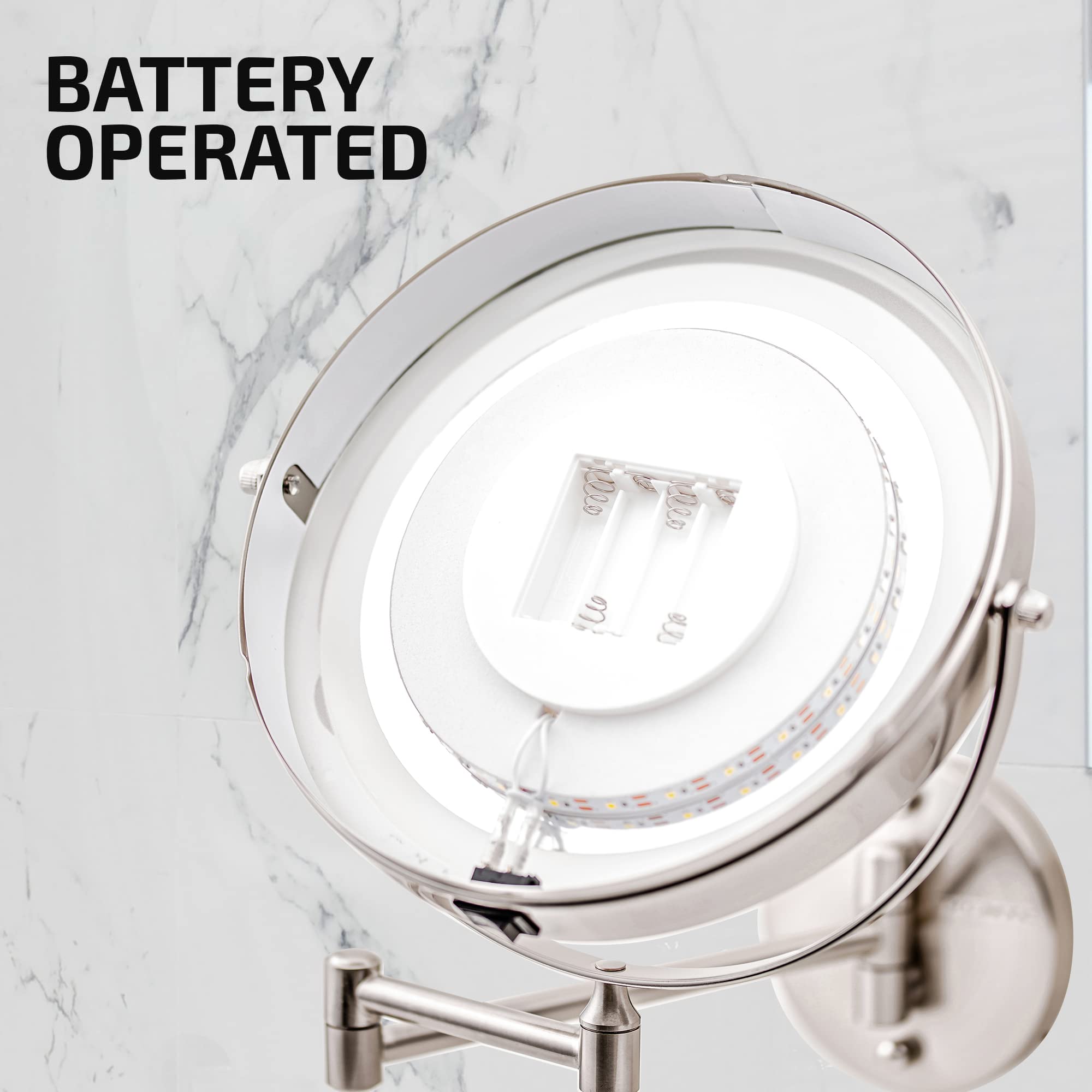 Ovente 8.6'' Lighted Wall Mount Makeup Mirror, 1X & 10X Magnifier, Adjustable Double Sided Round Led, Extend, Retractable & Fold