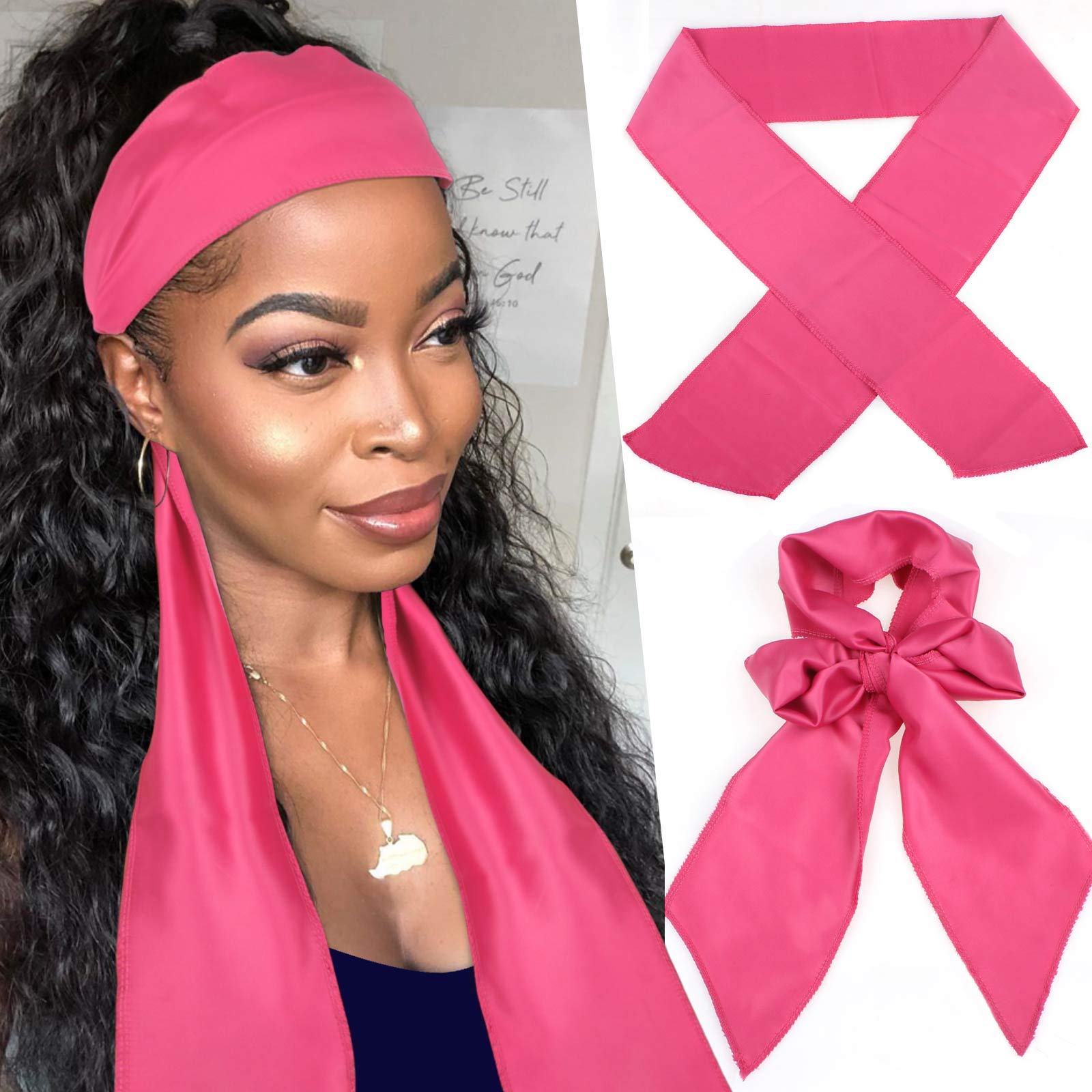 Xtrend 2Pcs Satin Edge Scarf for Lace Frontal Wigs Fashion Grip Band for Yoga Makeup Facial Sport Soft Womens Satin Headband (2