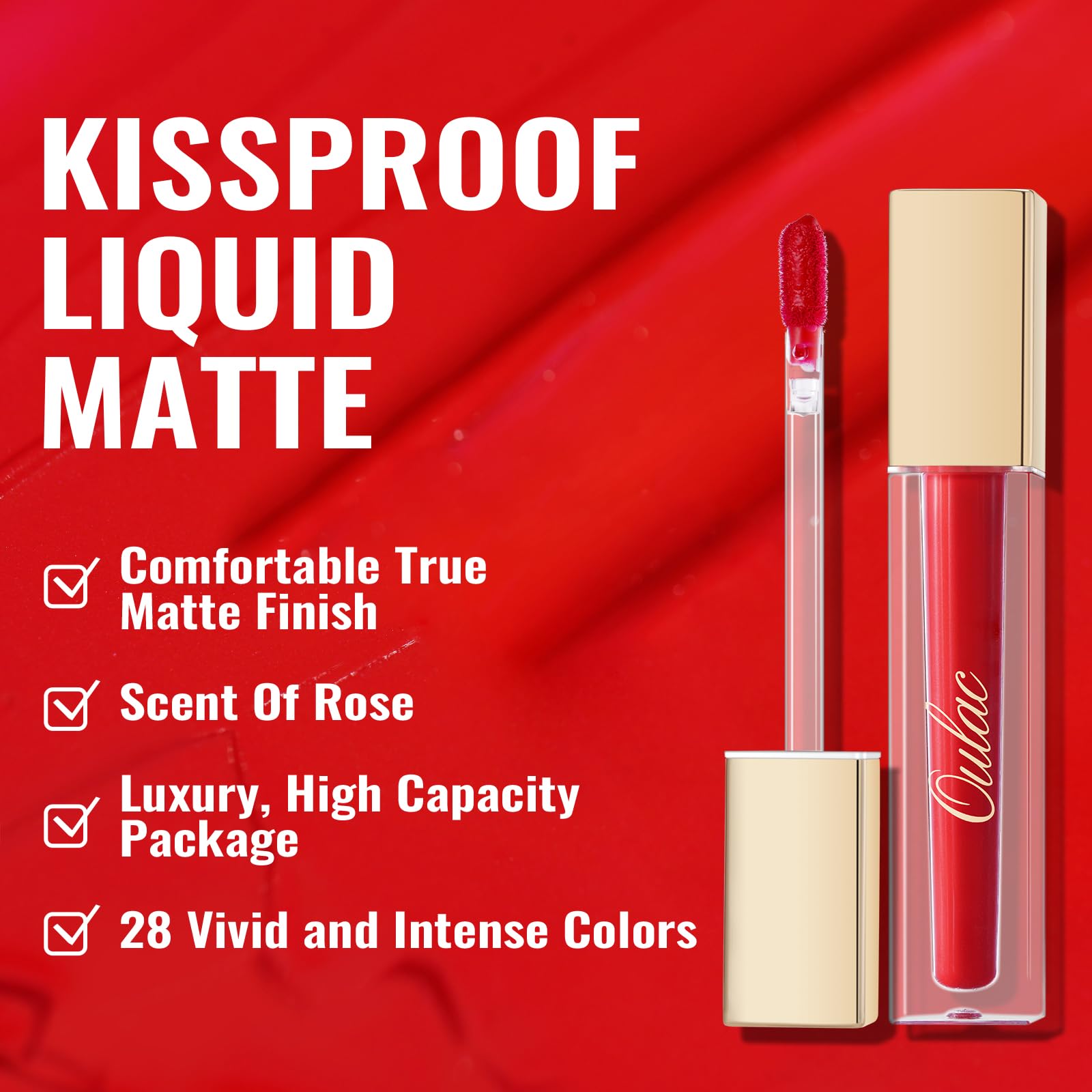 Oulac Red Matte Lipstick For Women, Classic Red Lip Stain Long Lasting Waterproof, No Transfer, Creamy High Pigmented Formula Wi
