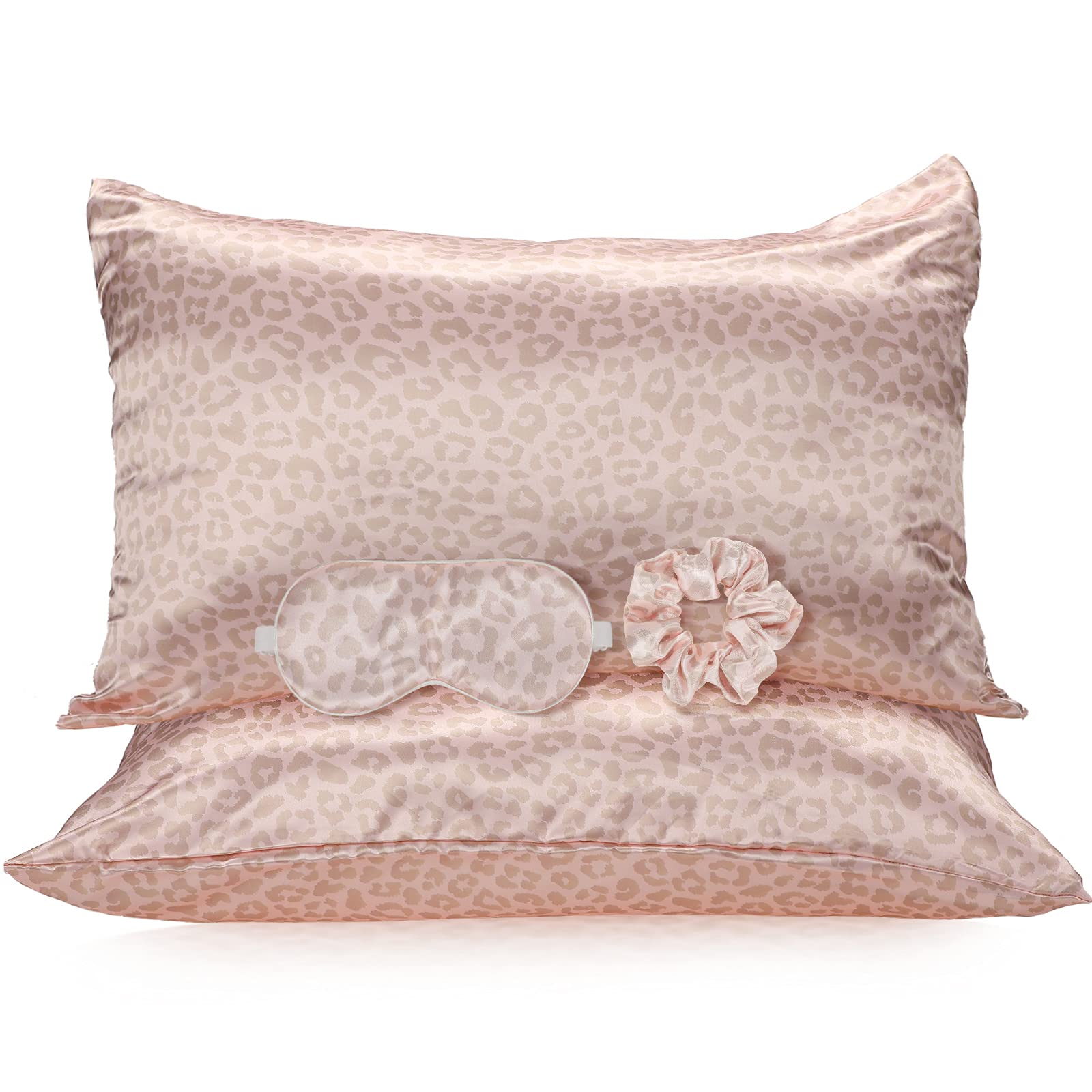 2 Pack Satin Pillowcase with Latent Zipper, Adjustable Satin Eye Mask for Sleeping and Satin Volume Scrunchie for Hair and Skin,