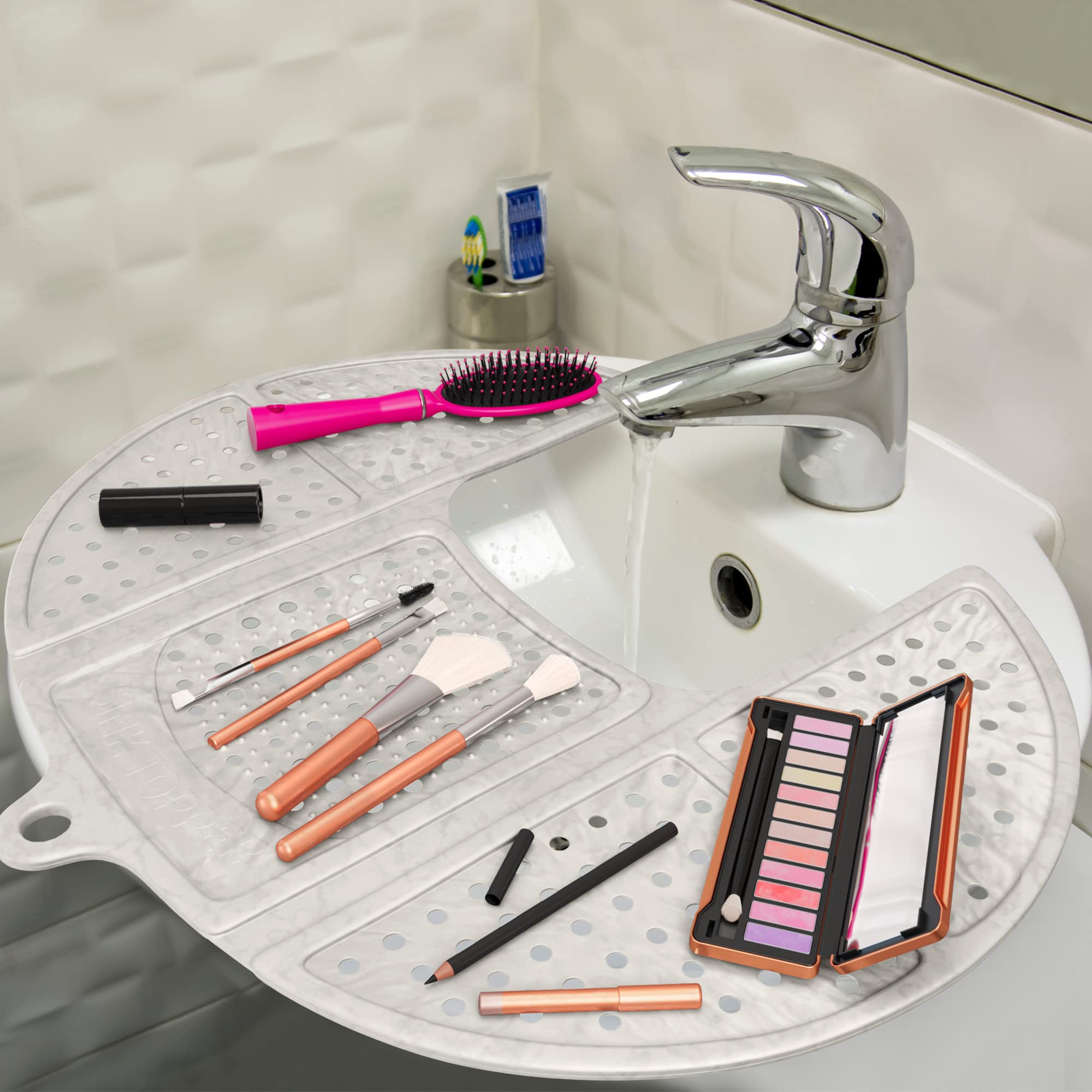 Sink Topper - Compact Foldable With Hanging Loop, Silicone Beauty Makeup Brush Cleaning Mat, Heat Resistant For Beauty Tools, Ba