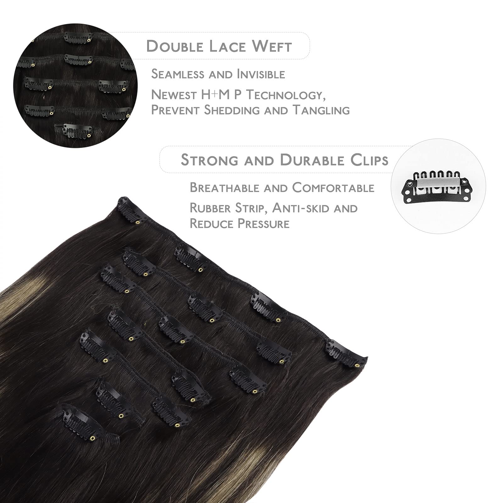 Wennalife Clip In Human Hair Extensions, 14 Inch 120G 7Pcs Balayage Natural Black To Light Blonde Remy Clip In Hair Extensions D