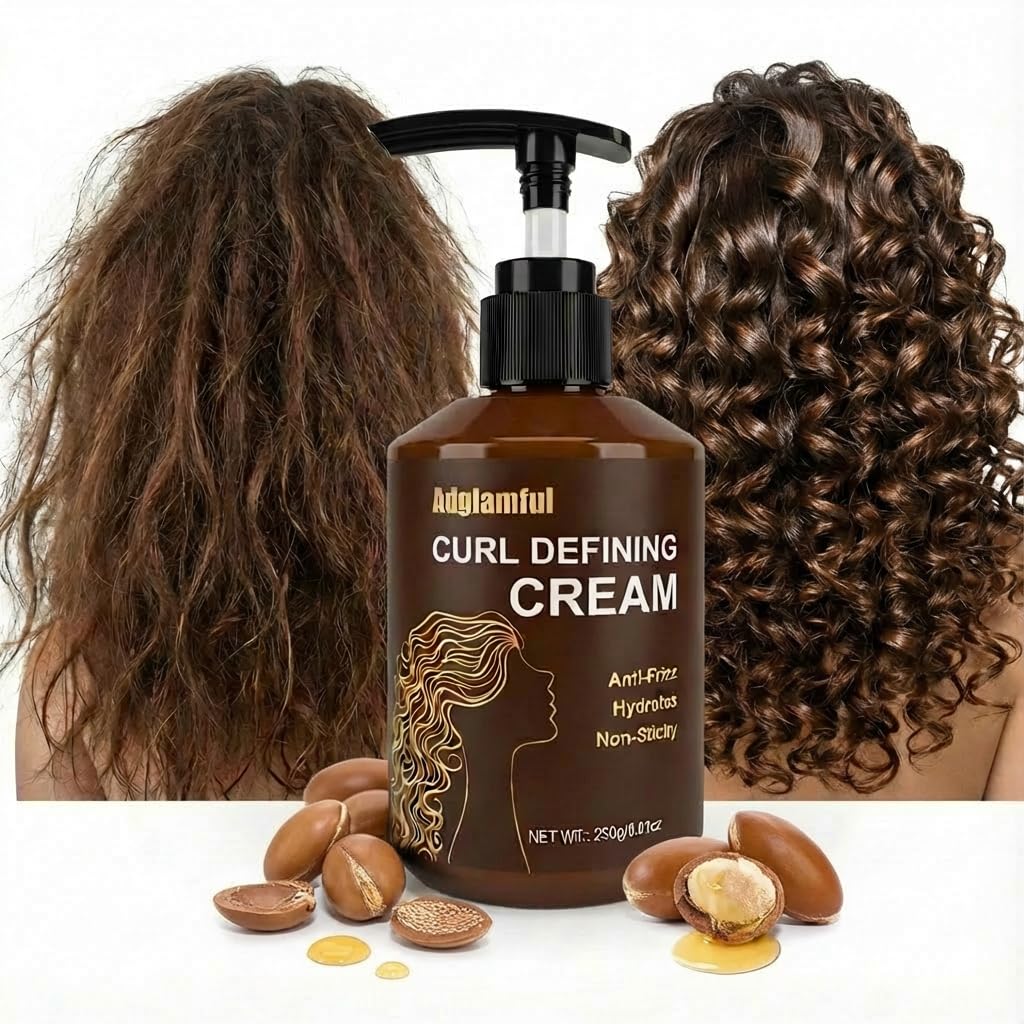 Adglamful Curl Defining Cream 8.81 fl oz | Anti-Frizz Hydrating Curl Enhancer for Natural Curly & Wavy Hair | Moisturizing Leave