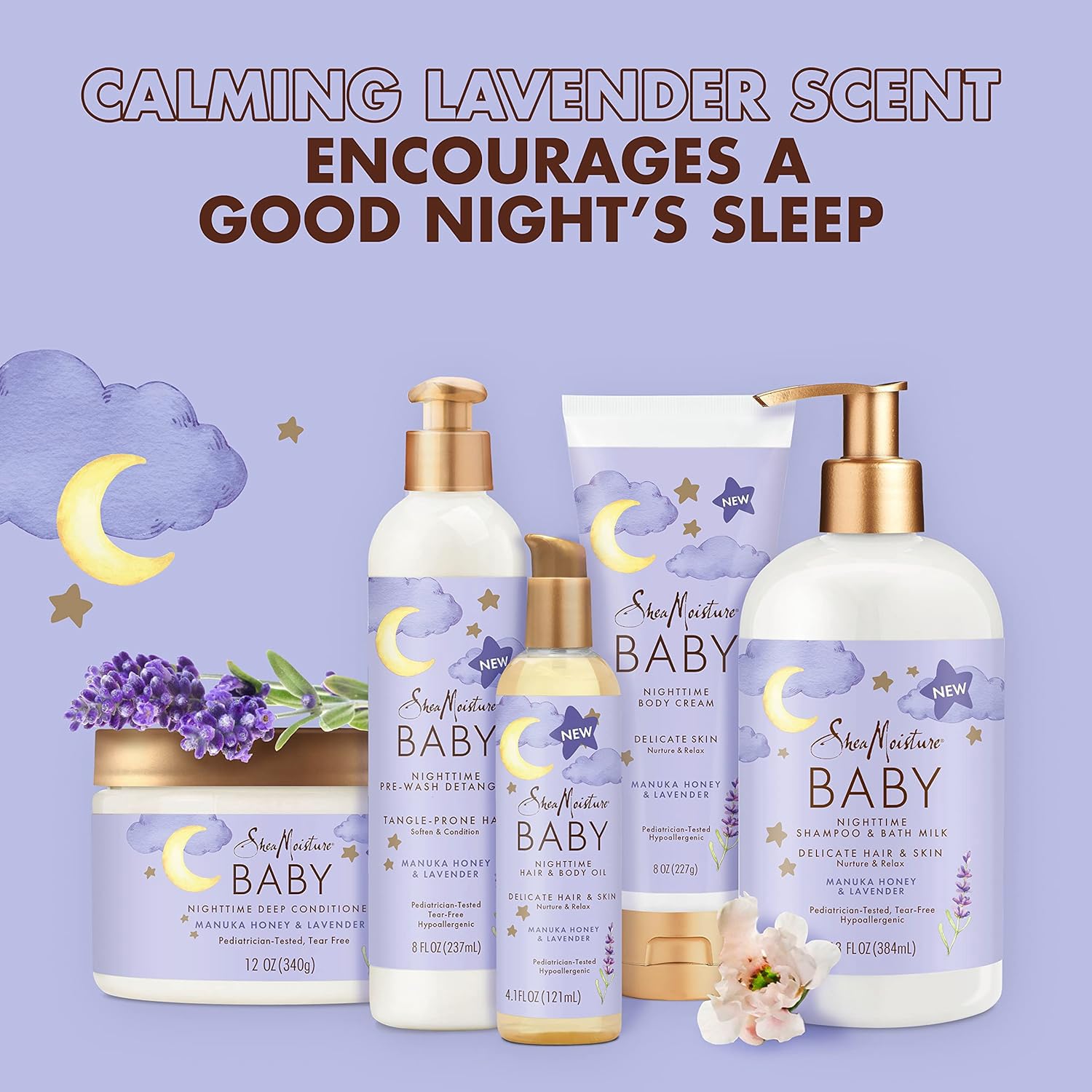Shea Moisture Baby Care Set - Relaxing Nighttime Shampoo & Bath Milk + Nighttime Body Cream for Delicate Skin, Manuka Honey & La