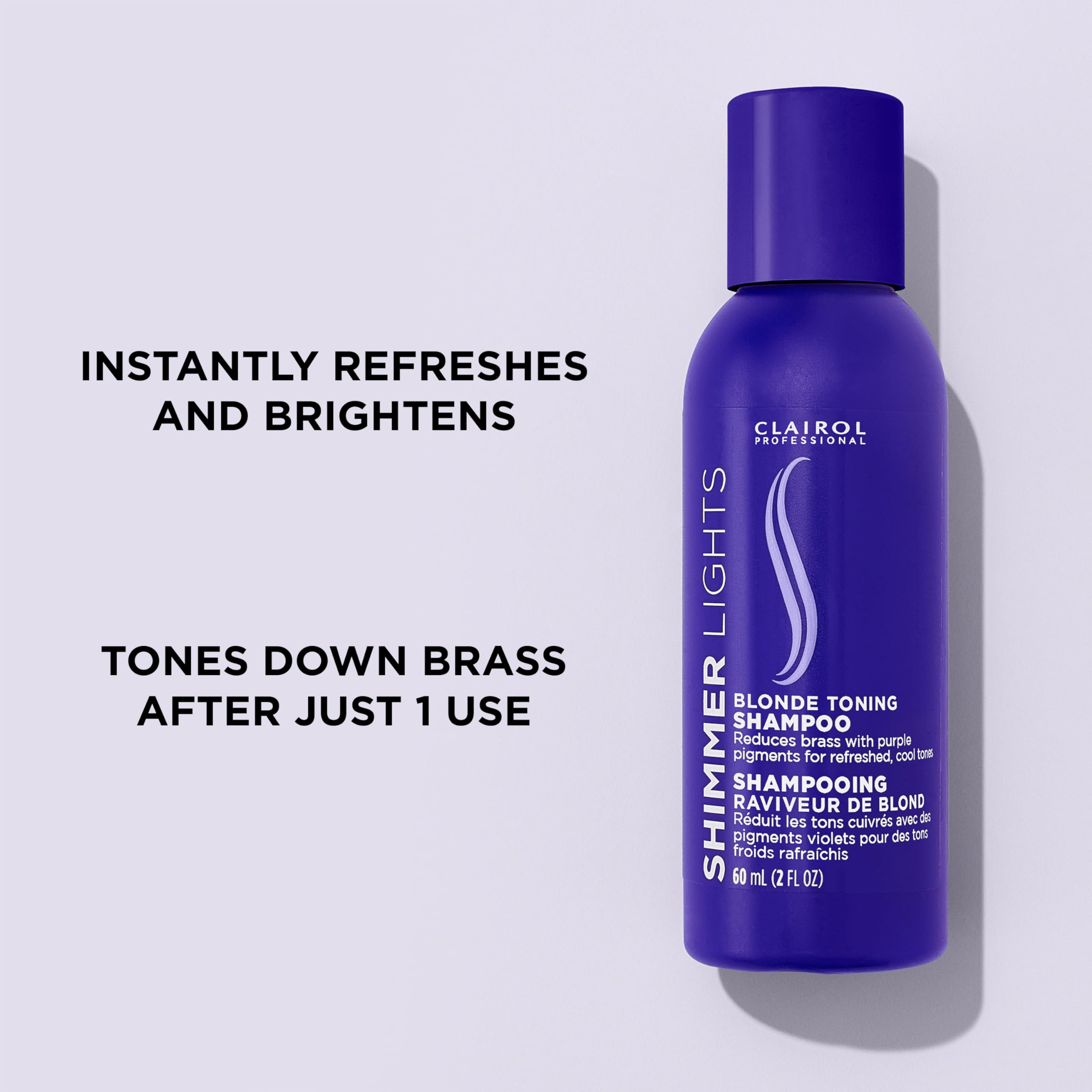 Clairol Professional Shimmer Lights Purple Shampoo, 2 fl. Oz Neutralizes Brass & Yellow Tones For Blonde, Silver, Gray & Highlig