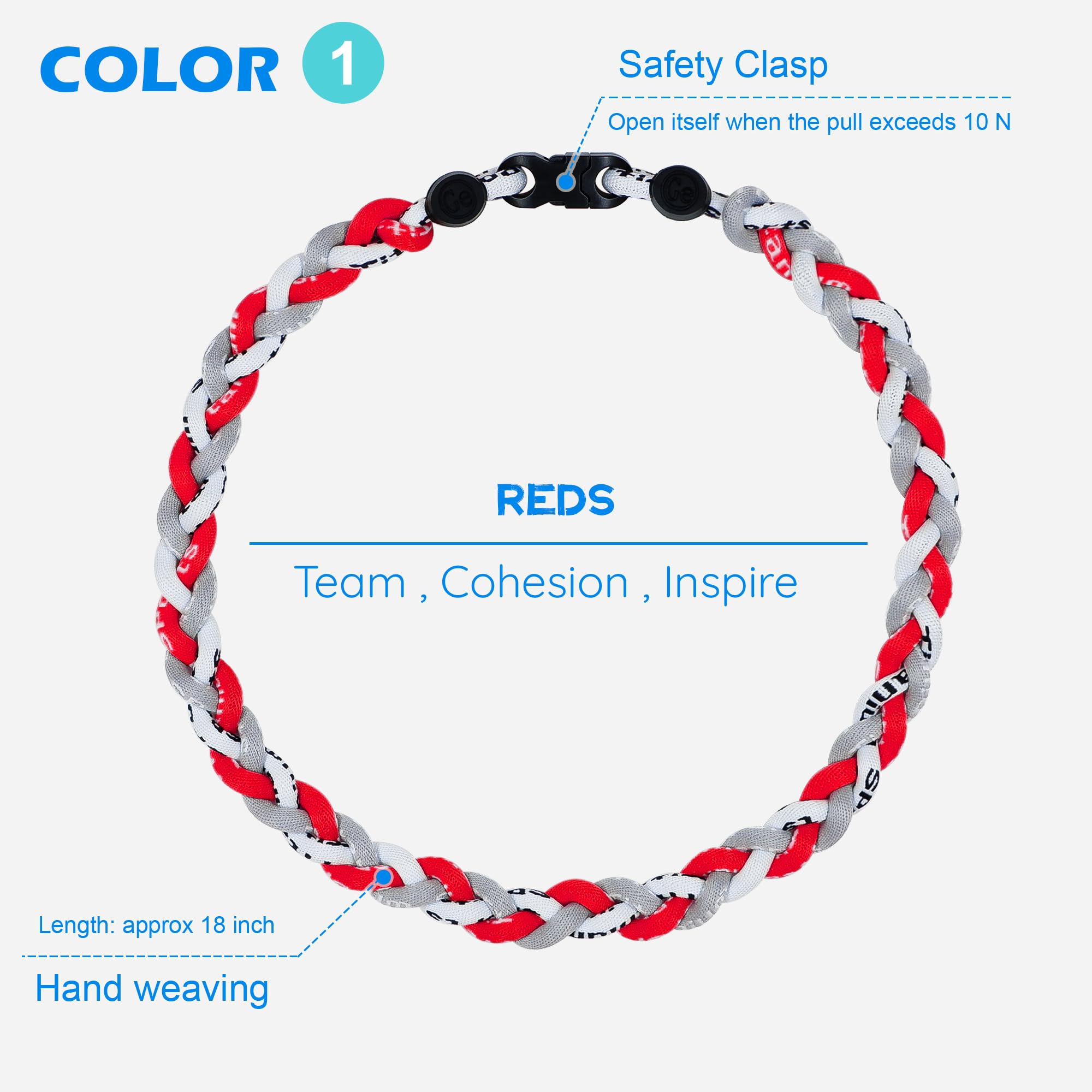 SUPBOMM 3 pcs Baseball Rope Necklaces, League Team Colors Braided Necklace, Baseball Team Gifts, Reds