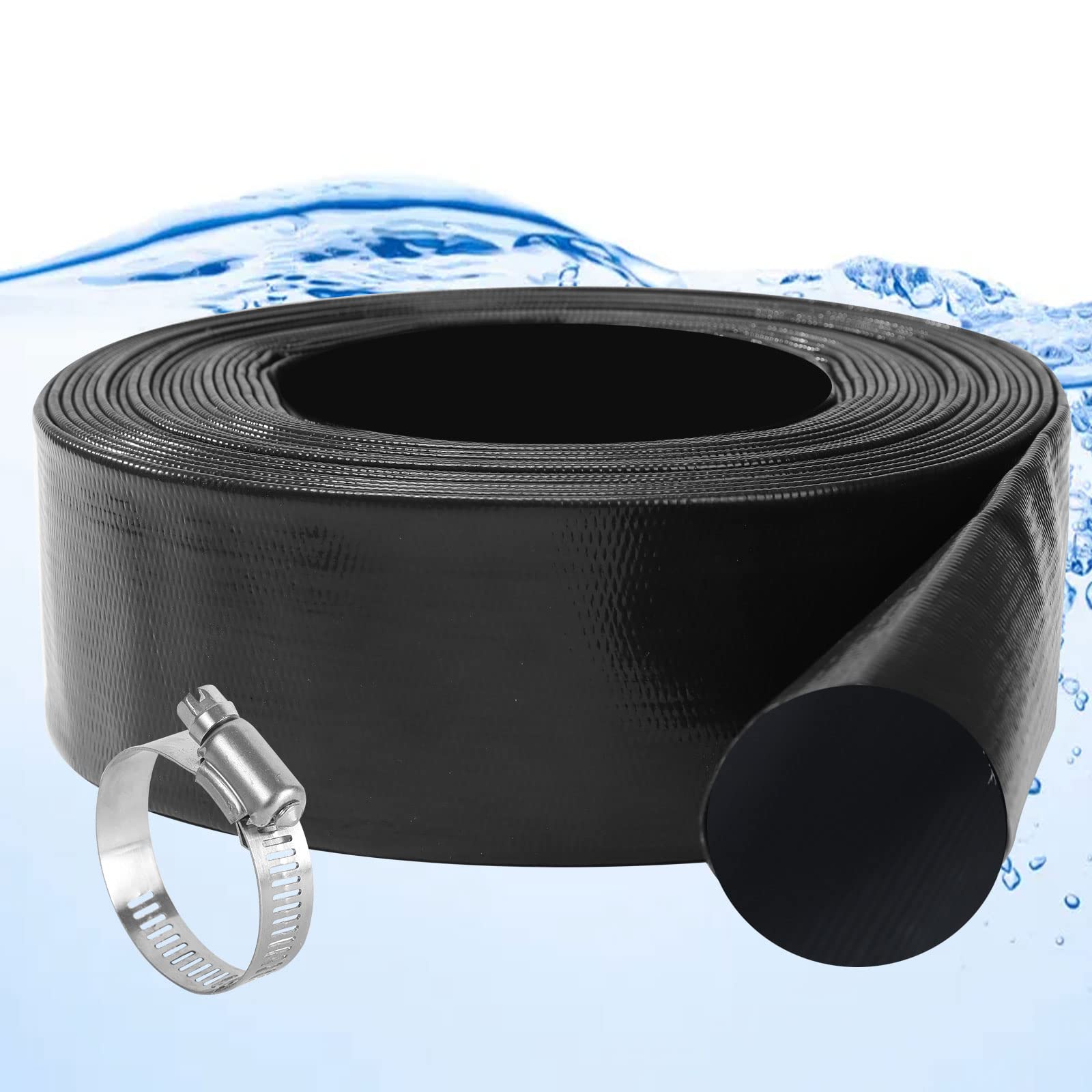 2 In X 50 Ft Pool Backwash Hose, Heavy Duty Black Pvc Reinforced Hose Connect Pvc Pipe  Pump For Water Discharge, Weather And Bl