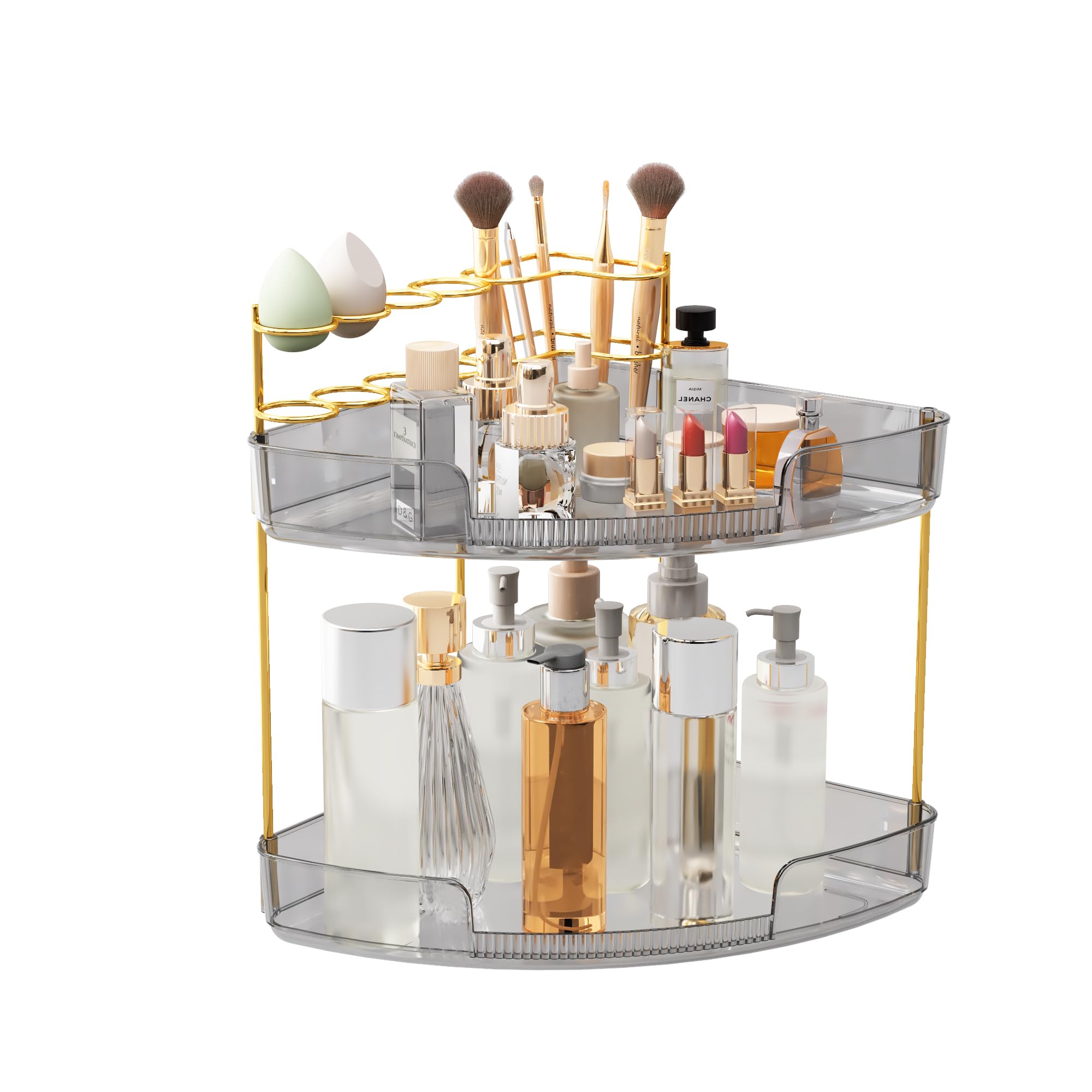 FELIZHOUSE 2-Tier Makeup Organizer for Vanity & Bathroom Countertop - Acrylic Storage Shelf with Perfume Tray & Makeup Brush Hol