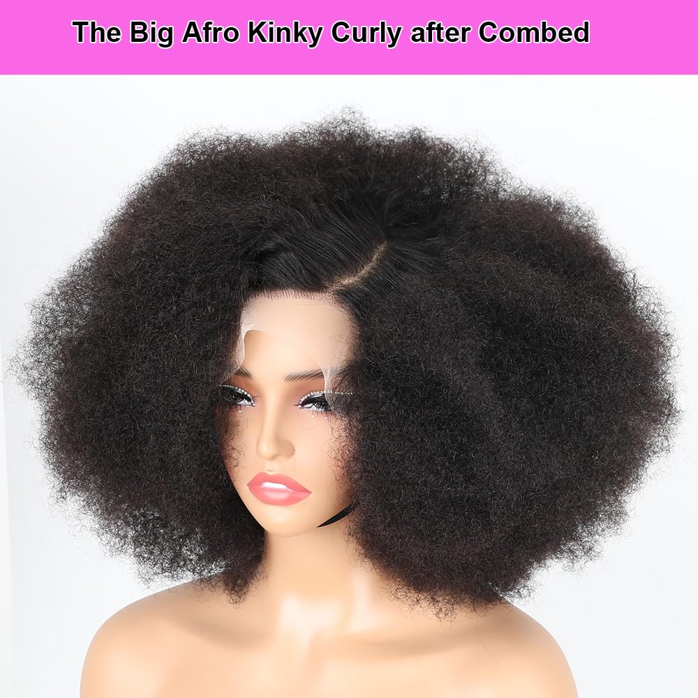 Domiso 13X6 Curly Afro Lace Front Human Hair Wigs Afro Kinky Curly Transparent Lace Front Wigs Deep Parting 200% Density Afro Wi