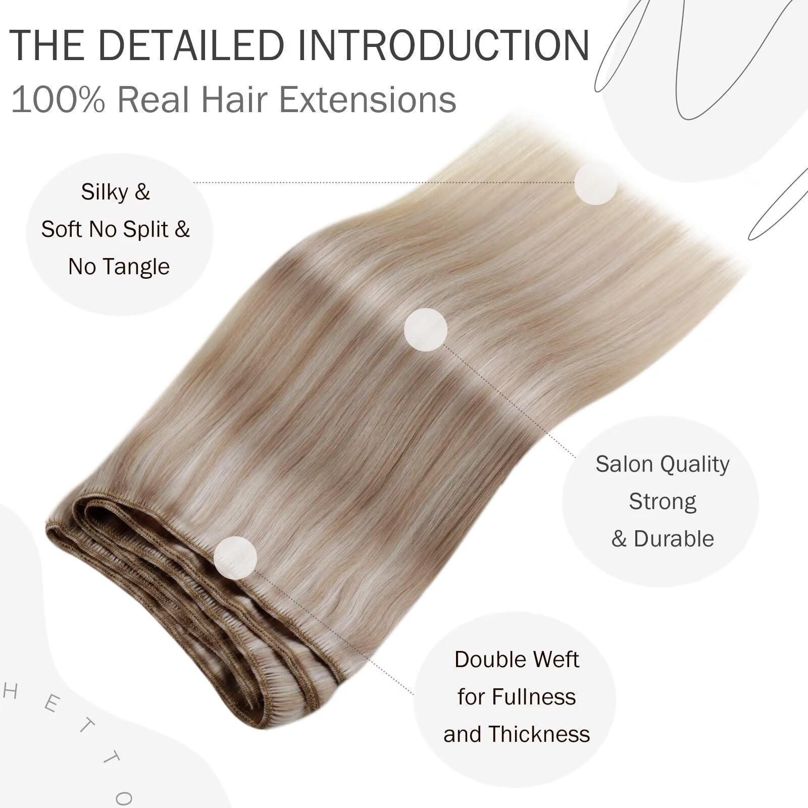 Hetto Weft Hair Extensions Human Hair Blonde Hair Weft Extensions #18/613 Ash Blonde Highlight Sew In Weft Hair Extensions Real