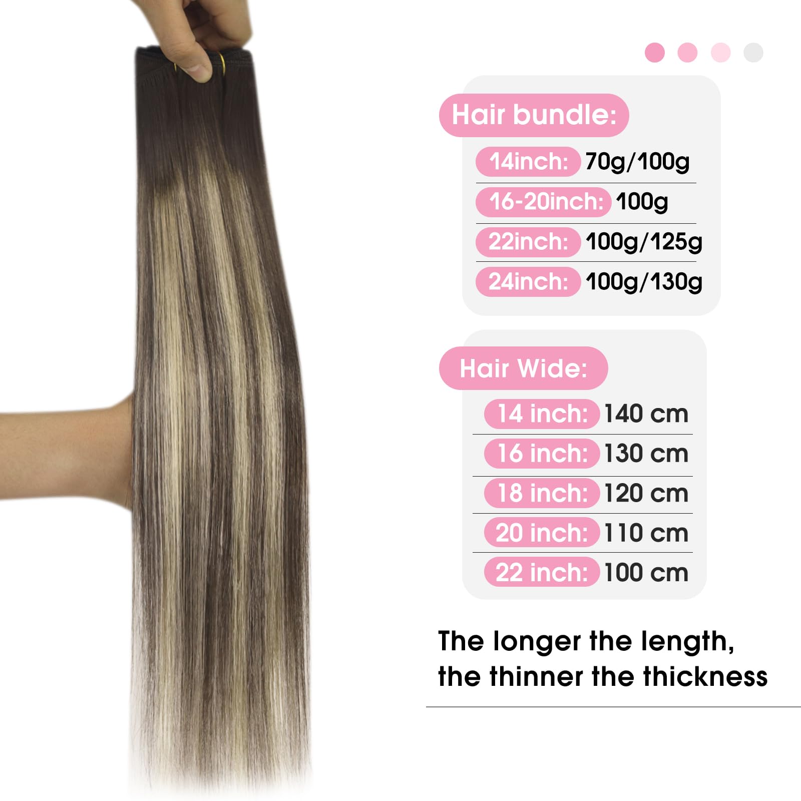 YoungSee Sew Hair Extensions Balayage Weft Real Hair Chocolate Brown with Ash Blonde Balayage Weft for a Stunning and Natural-Lo