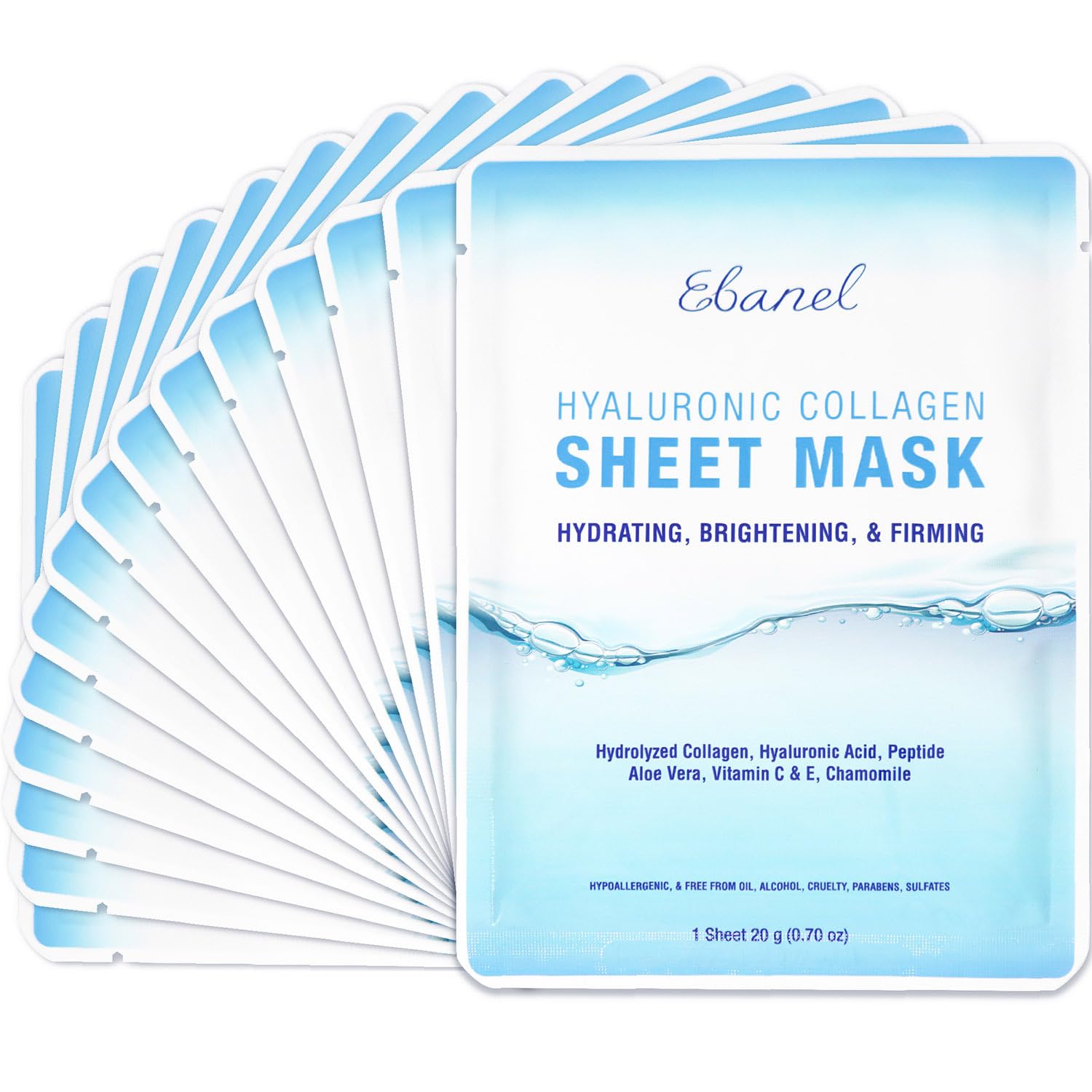 Ebanel 15 Pack Collagen Peptide Hydrating Face Masks, Instant Brightening Firming Anti Aging Face Sheet Masks, Moisturizing Spa
