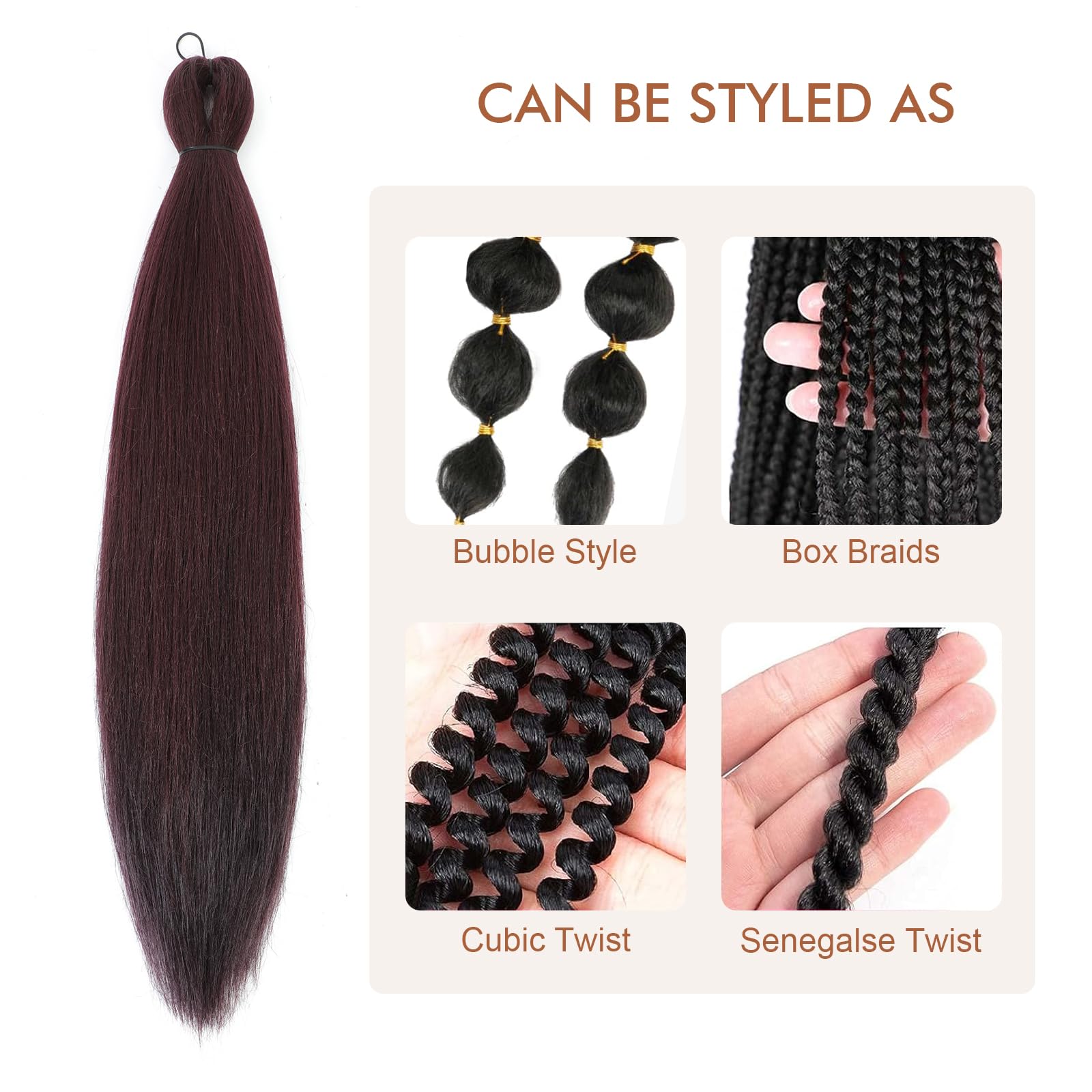 Difunee Pre-Stretched Braiding Hair - 16 Inch 8 Packs Burgundy Short Braiding Hair For Twist Or Box Braids, Yaki Texture Hot Wat