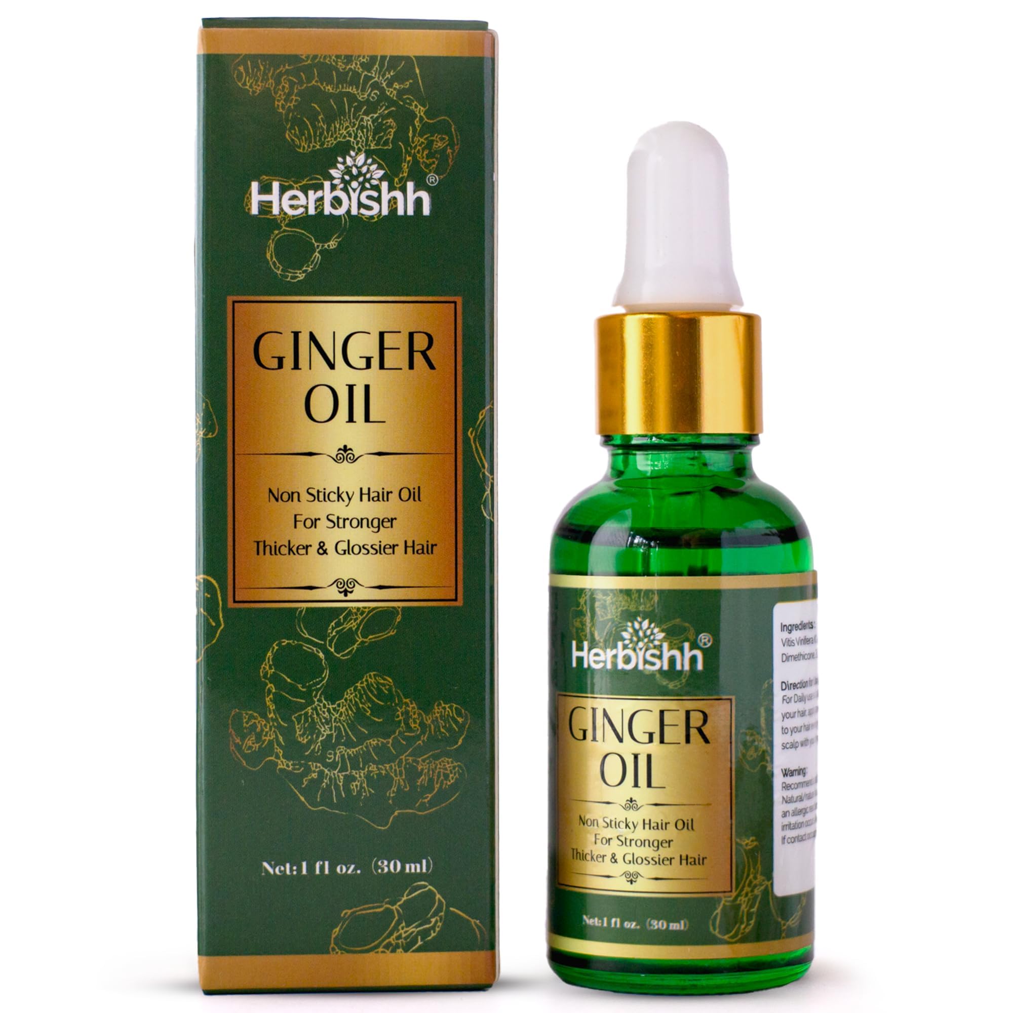 Herbishh Ginger Hair Growth Oil Serum for Thinning Hair, Women & Men 30ml